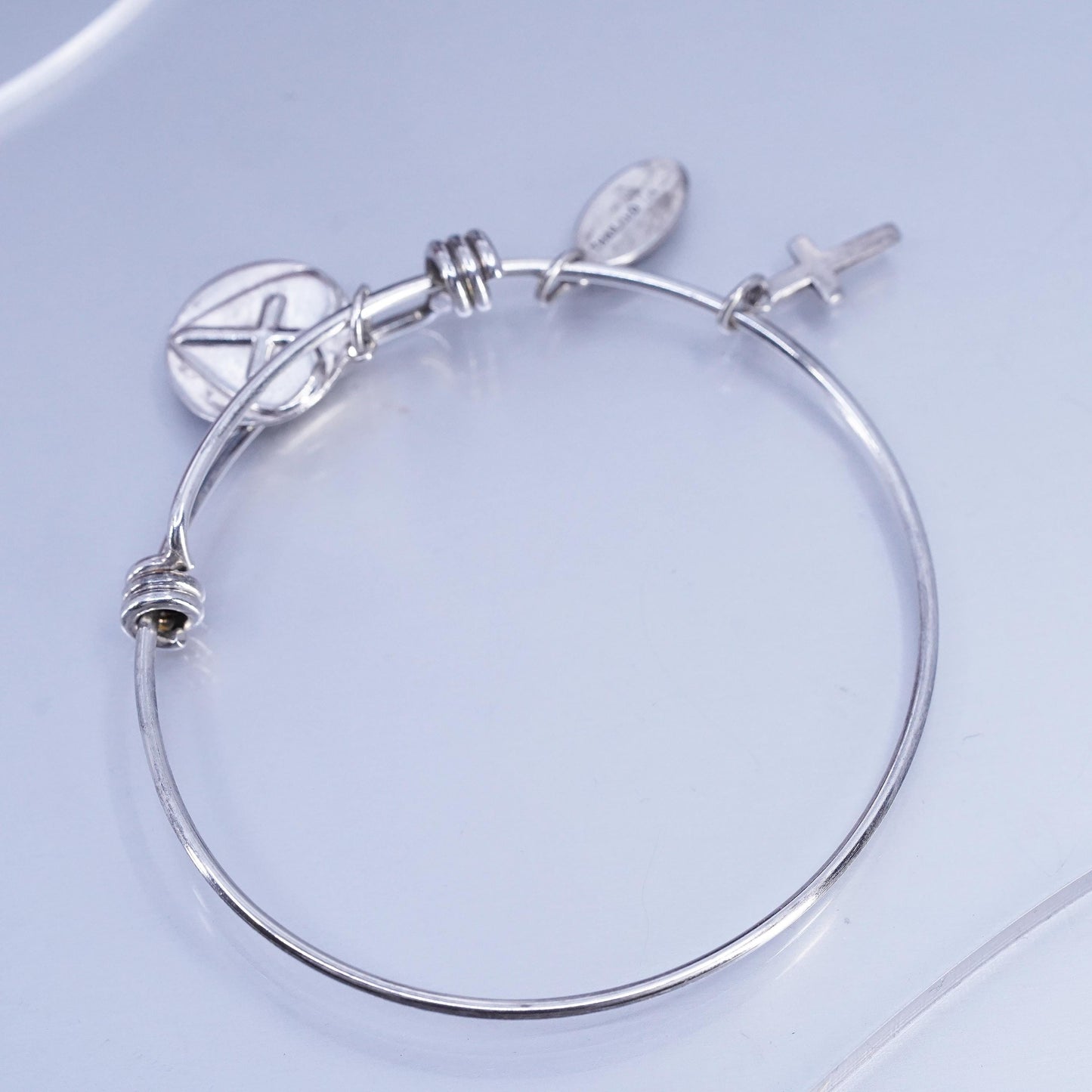 Size adjustable, Sterling 925 silver bracelet, bangle tag charm faith hope love