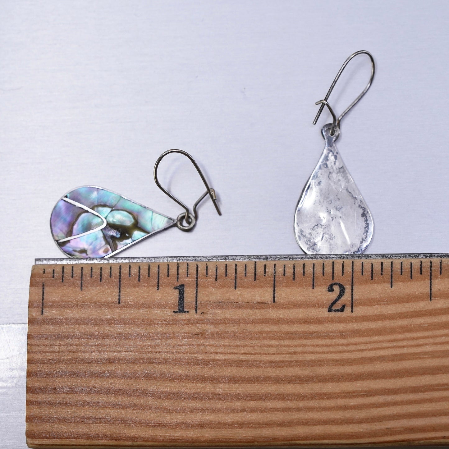 Vintage Sterling silver handmade earrings, 925 teardrop dangle with abalone
