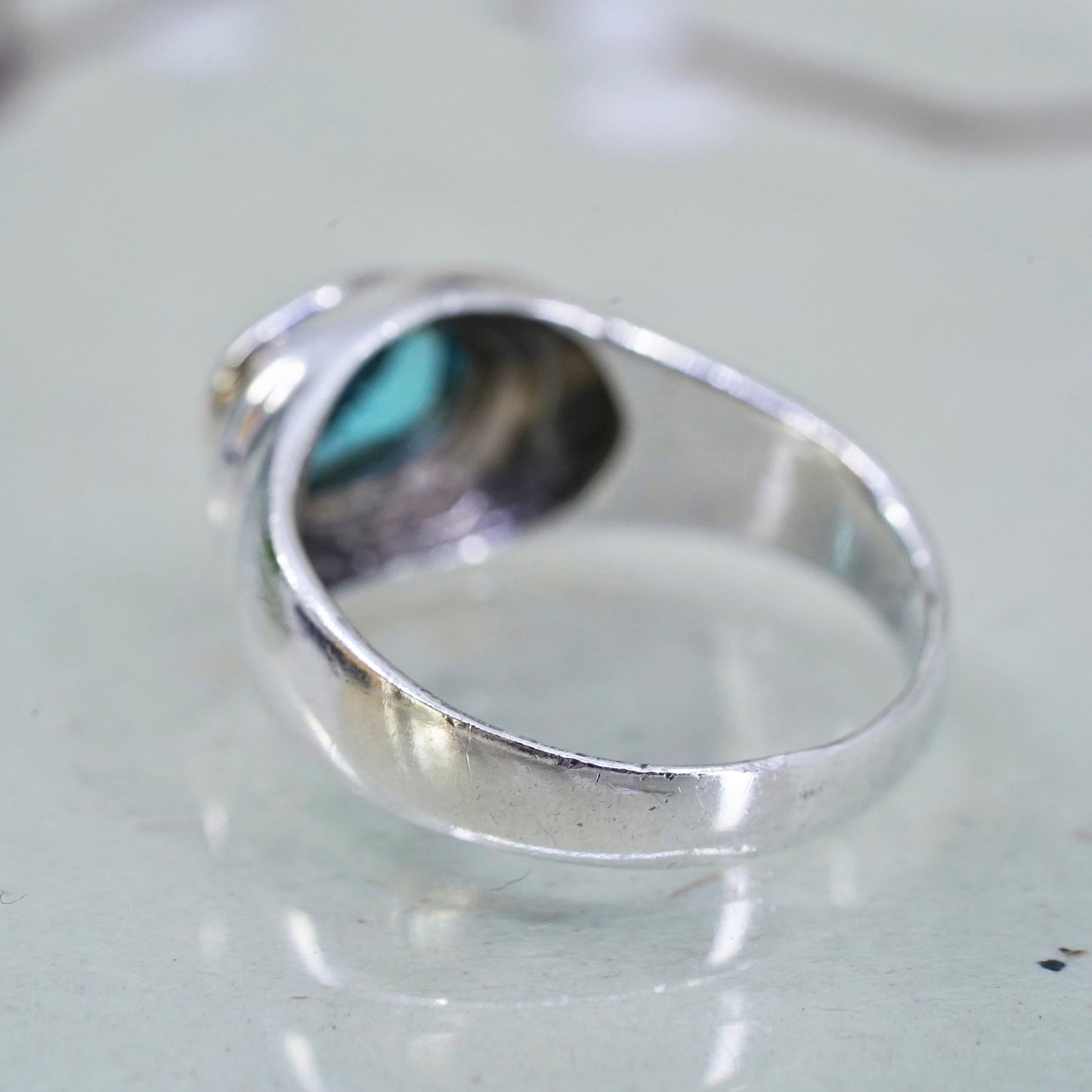 Size 7, vintage Sterling silver statement ring, 925 band with oval blue topaz