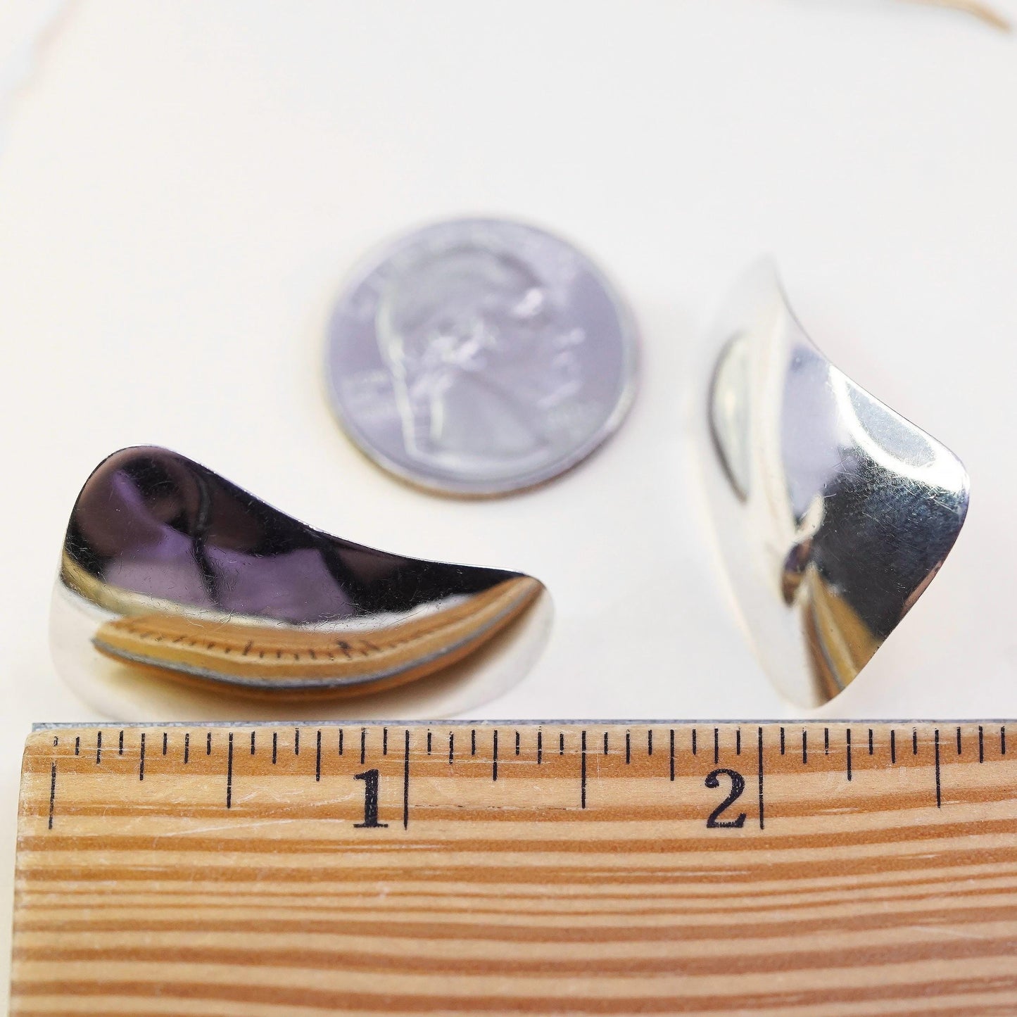 Vintage Sterling Silver Modernist Curved Earrings, Sculptural Statement Studs