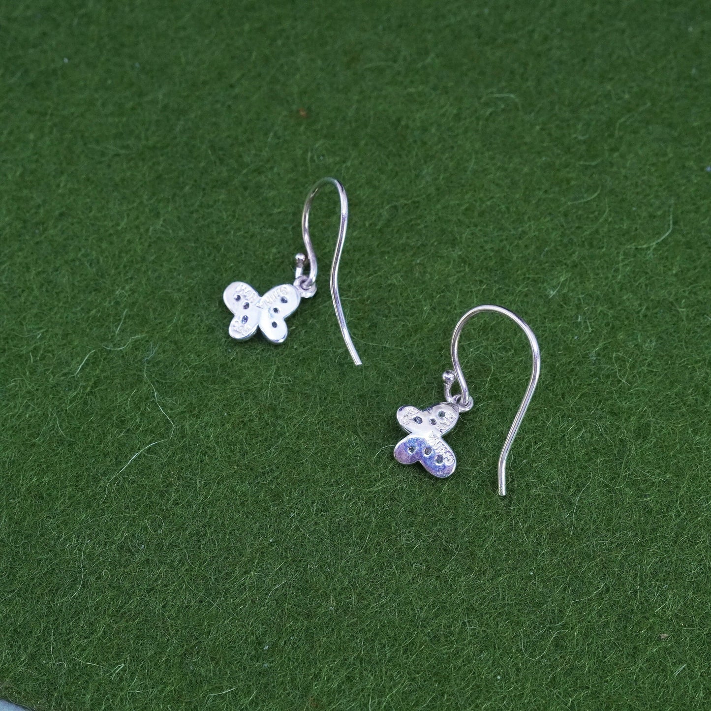 Vintage sterling silver handmade earrings, 925 butterfly dangles with cz
