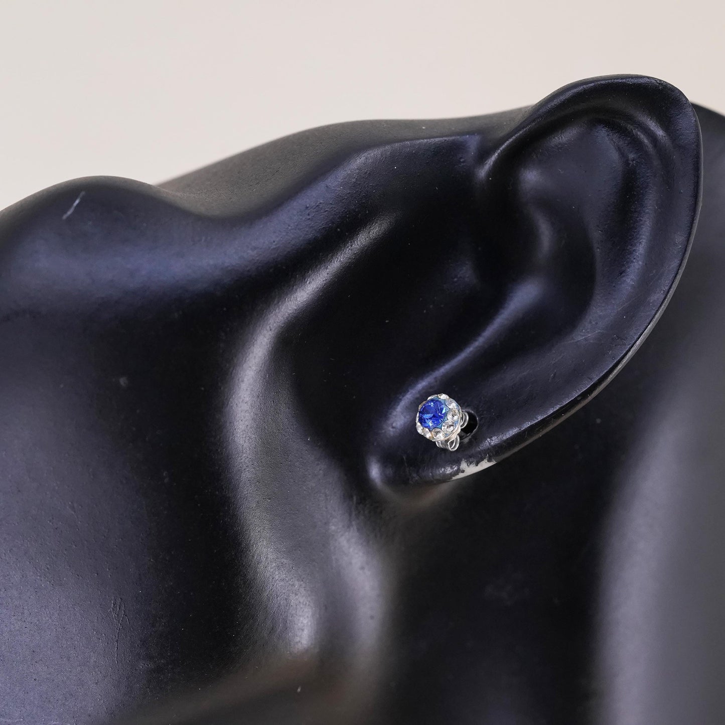 5mm, Vintage sterling 925 silver blue cz studs, minimalist earrings