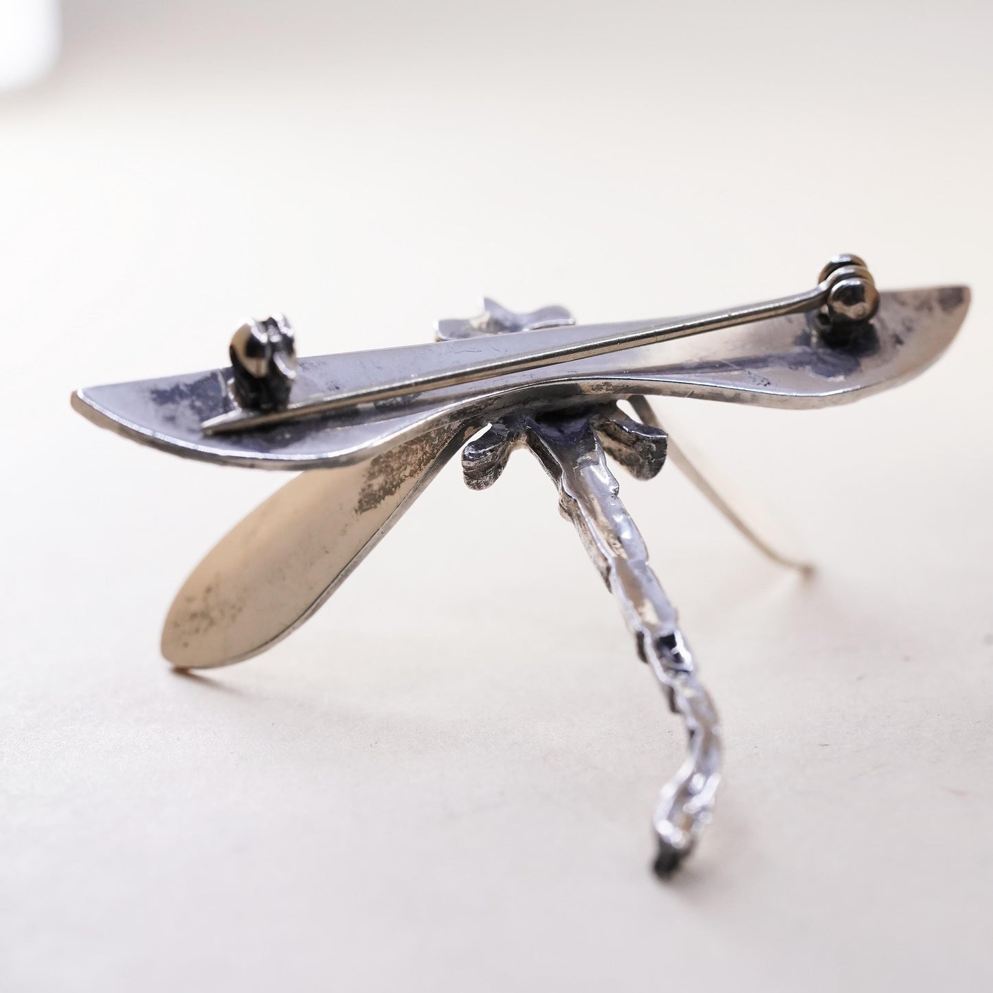 Vintage Sterling silver handmade brooch, 3D 925 dragonfly pin