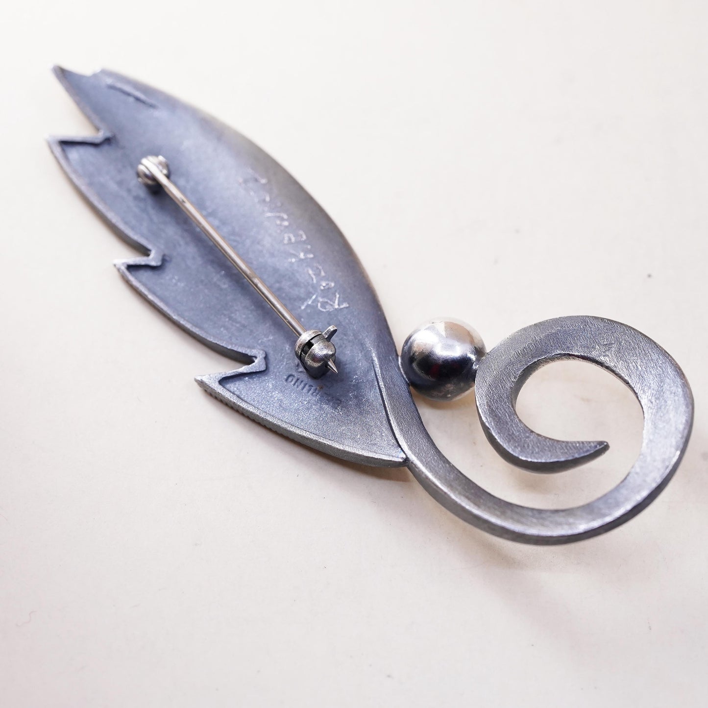Vintage Roikewicz Sterling Silver Leaf Brooch 925, Modernist Minimalist Pin