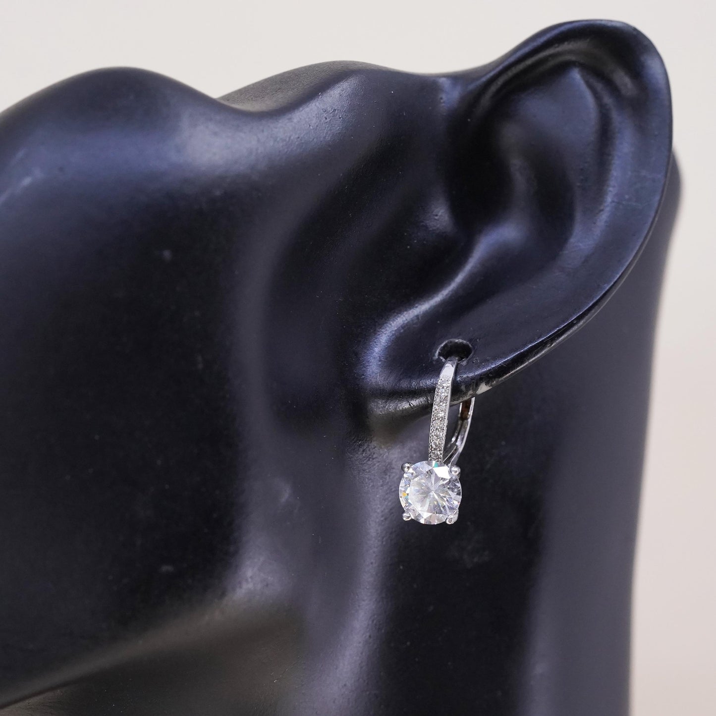 Fashion sterling silver single earring, 925 dangle with clear Cz and lever back