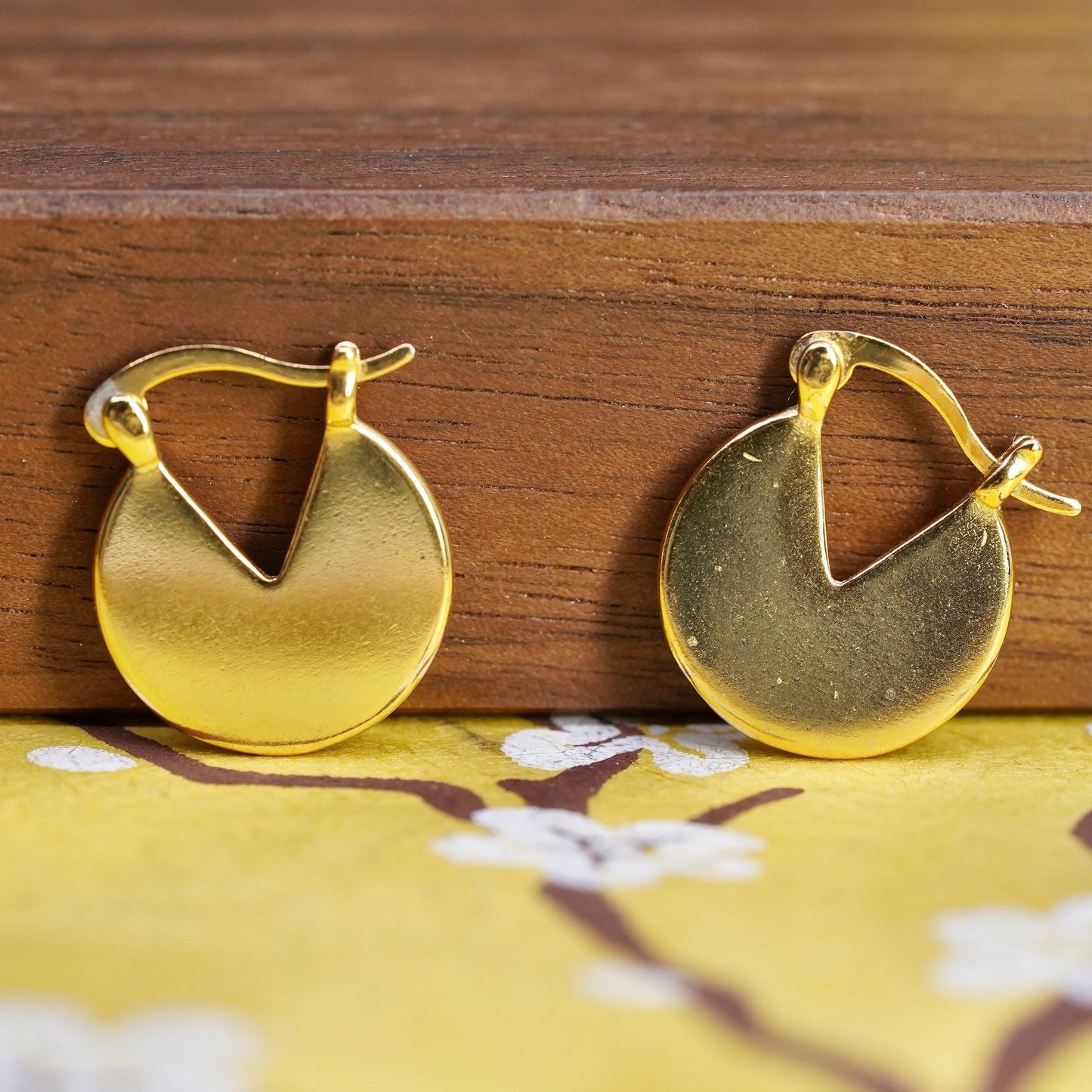 0.5", Vintage vermeil gold plated Sterling silver earrings, 925 pac Man hoops
