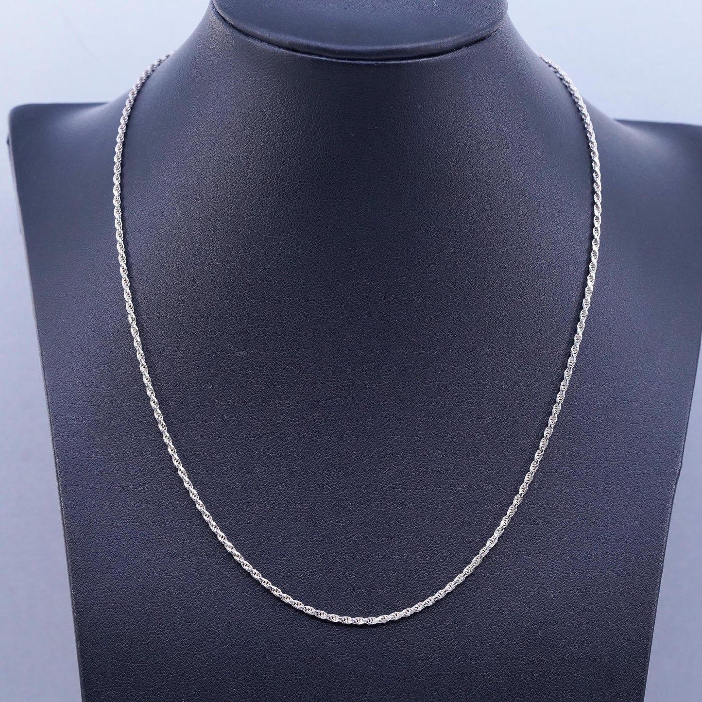18” 2mm, vintage Italian Sterling 925 silver Singapore rope chain necklace