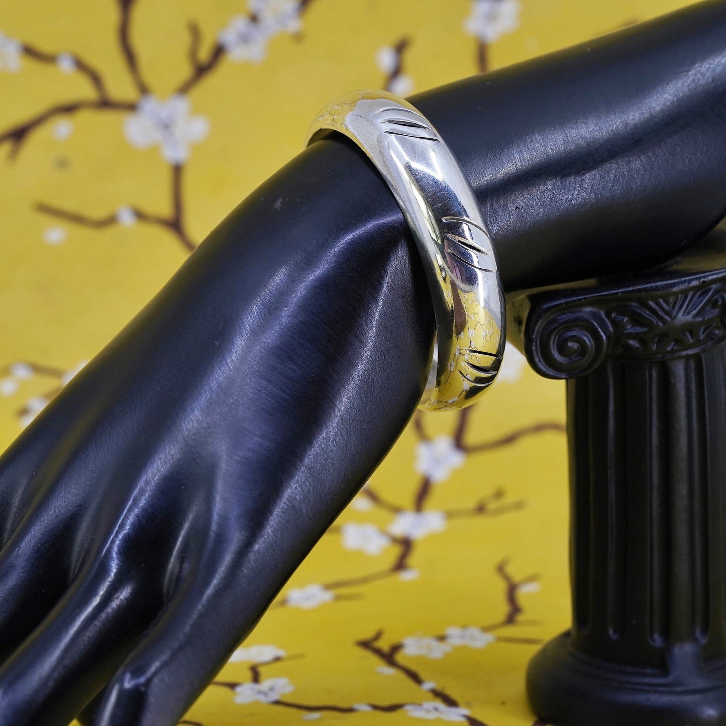 6”, Vintage Mexico Sterling silver handmade bracelet, 925 cuff with cut out