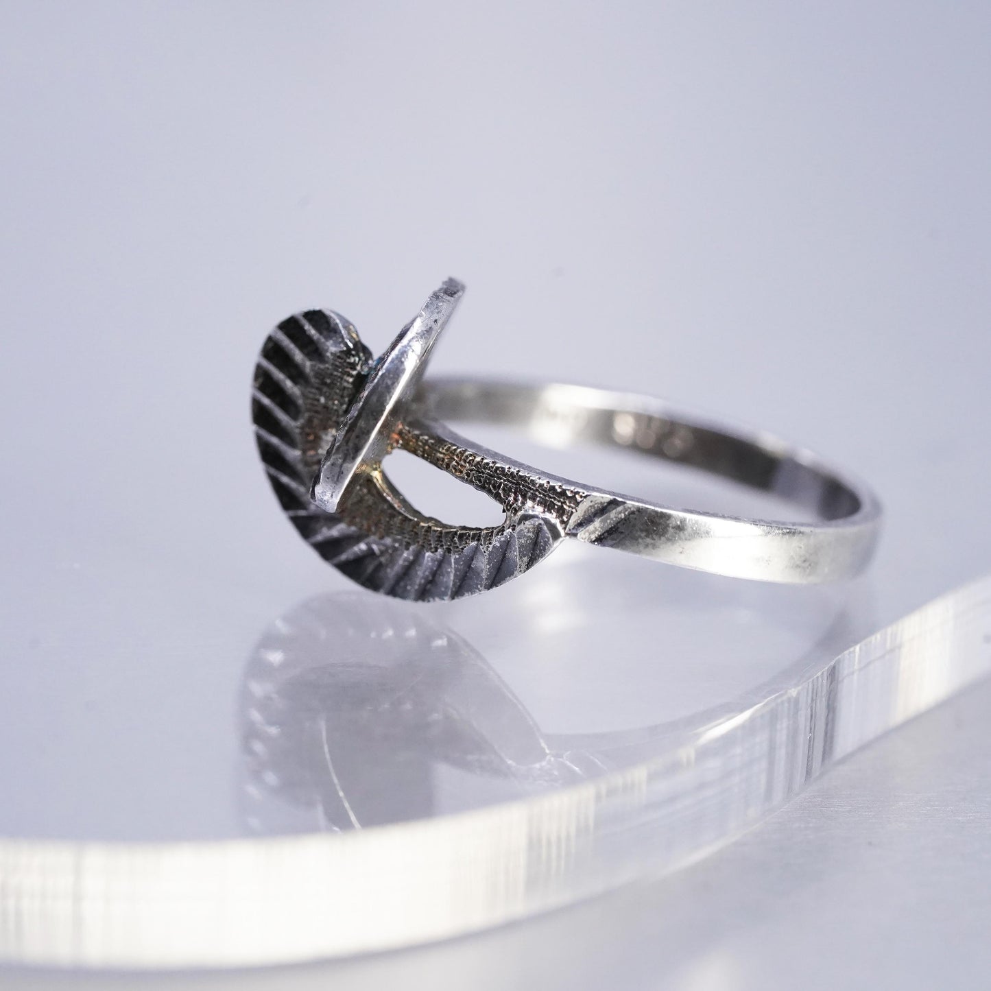 Size 7, vintage Sterling 925 silver handmade textured wings ring