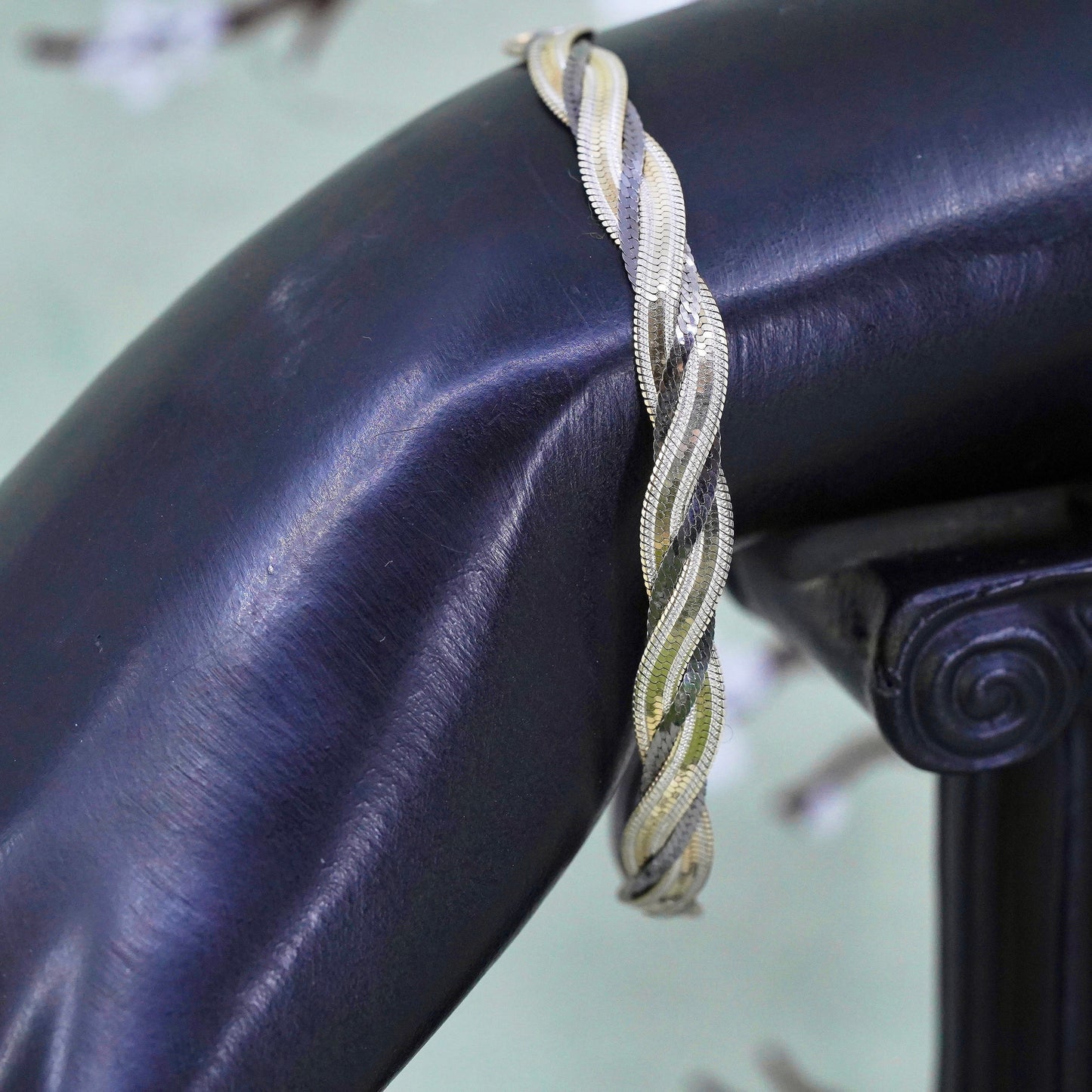 7" triple tone sterling silver handmade bracelet, 925 twisted herringbone chain