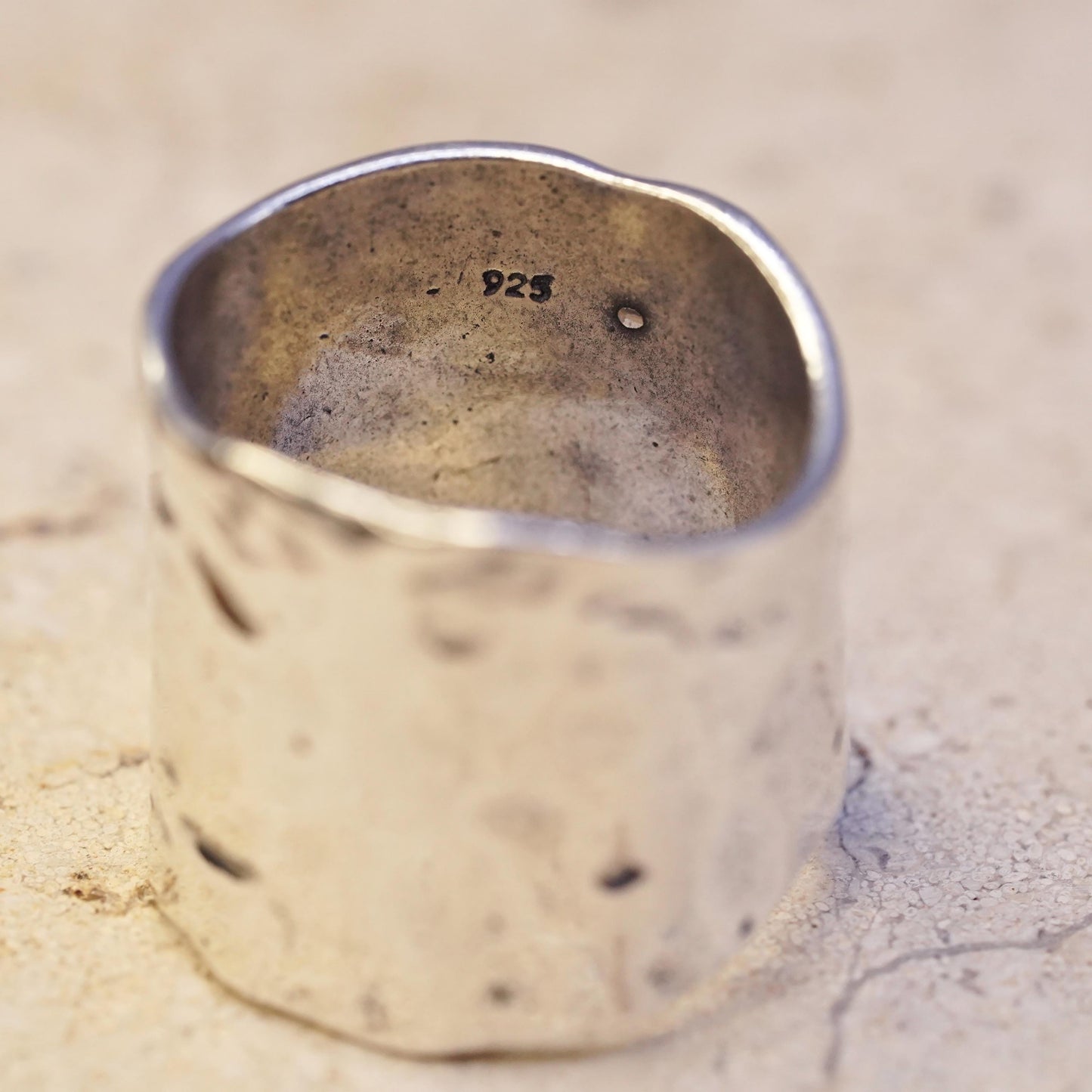Size 6, vintage Sterling silver handmade ring, modern hammered 925 wide band