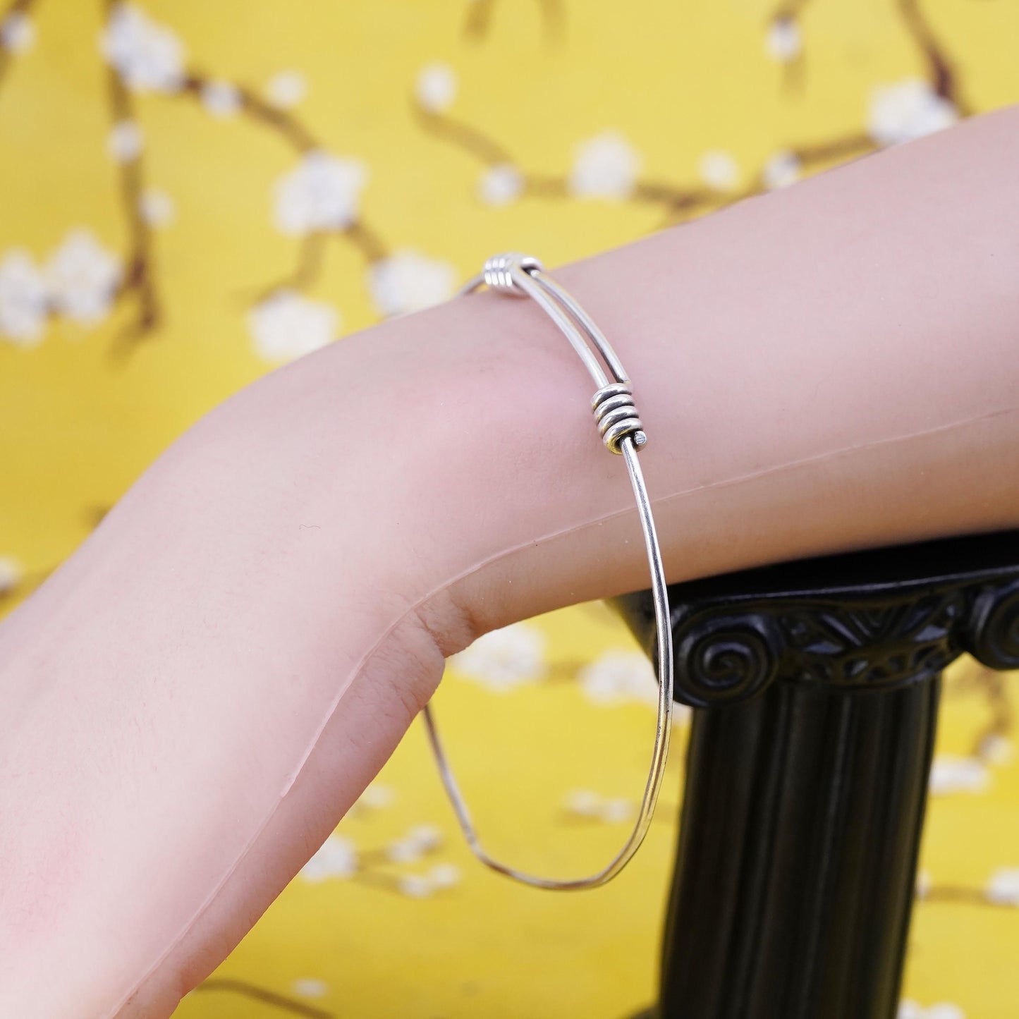 size adjustable, VTG Sterling silver handmade stackable bracelet, 925 bangle