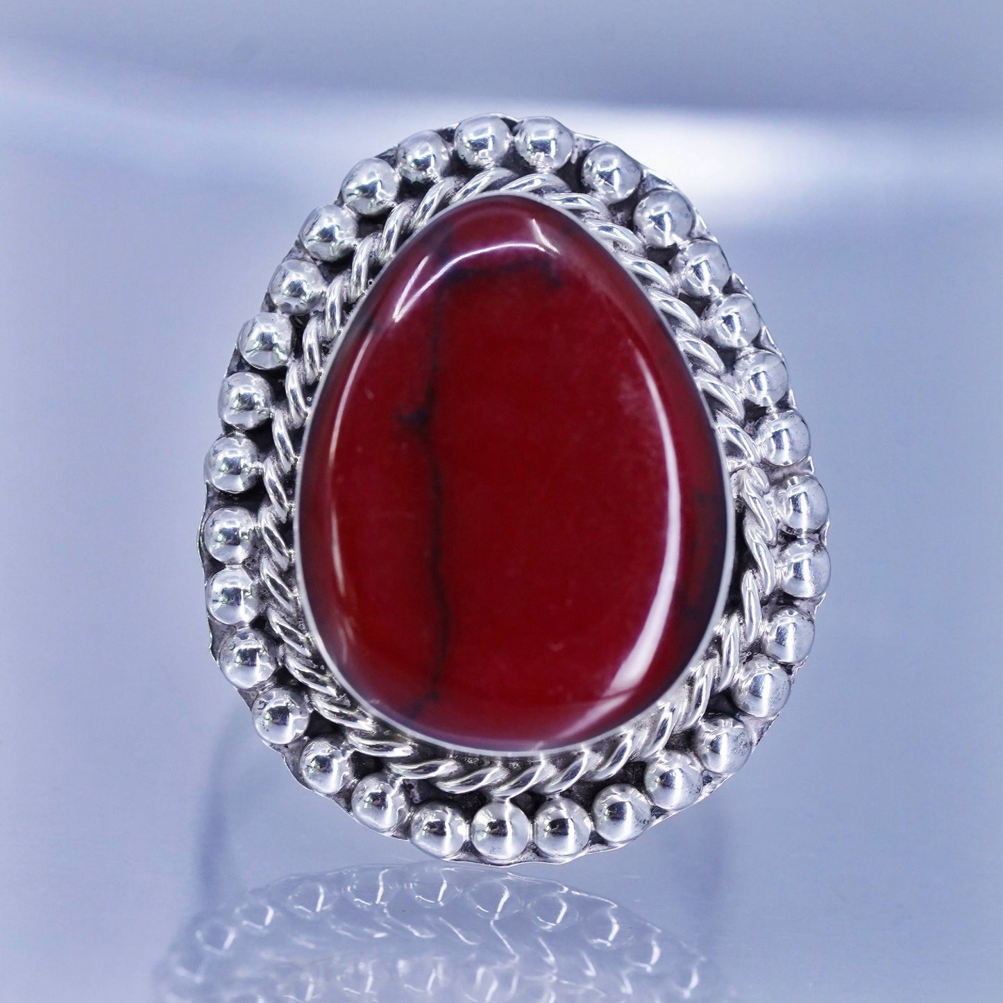 vintage southwestern Sterling 925 silver handmade ring with teardrop red jasper
