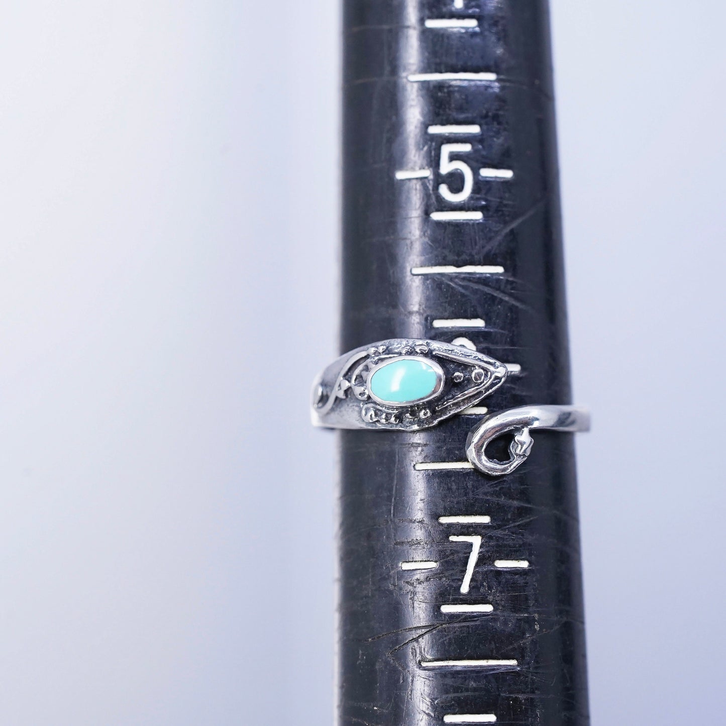 Size adjustable, vintage Sterling 925 silver handmade wrap snake ring turquoise