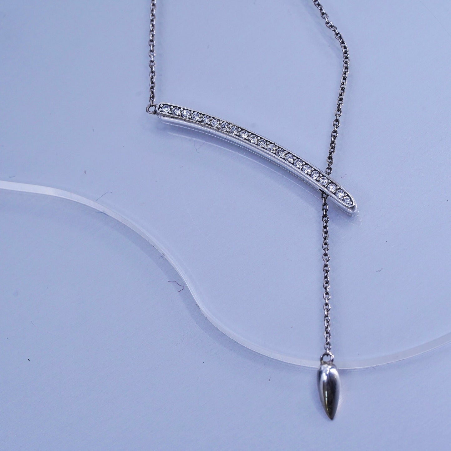 16+2” Silpada Sterling 925 Silver Exuberance CZ Bar Necklace w/ teardrop charm