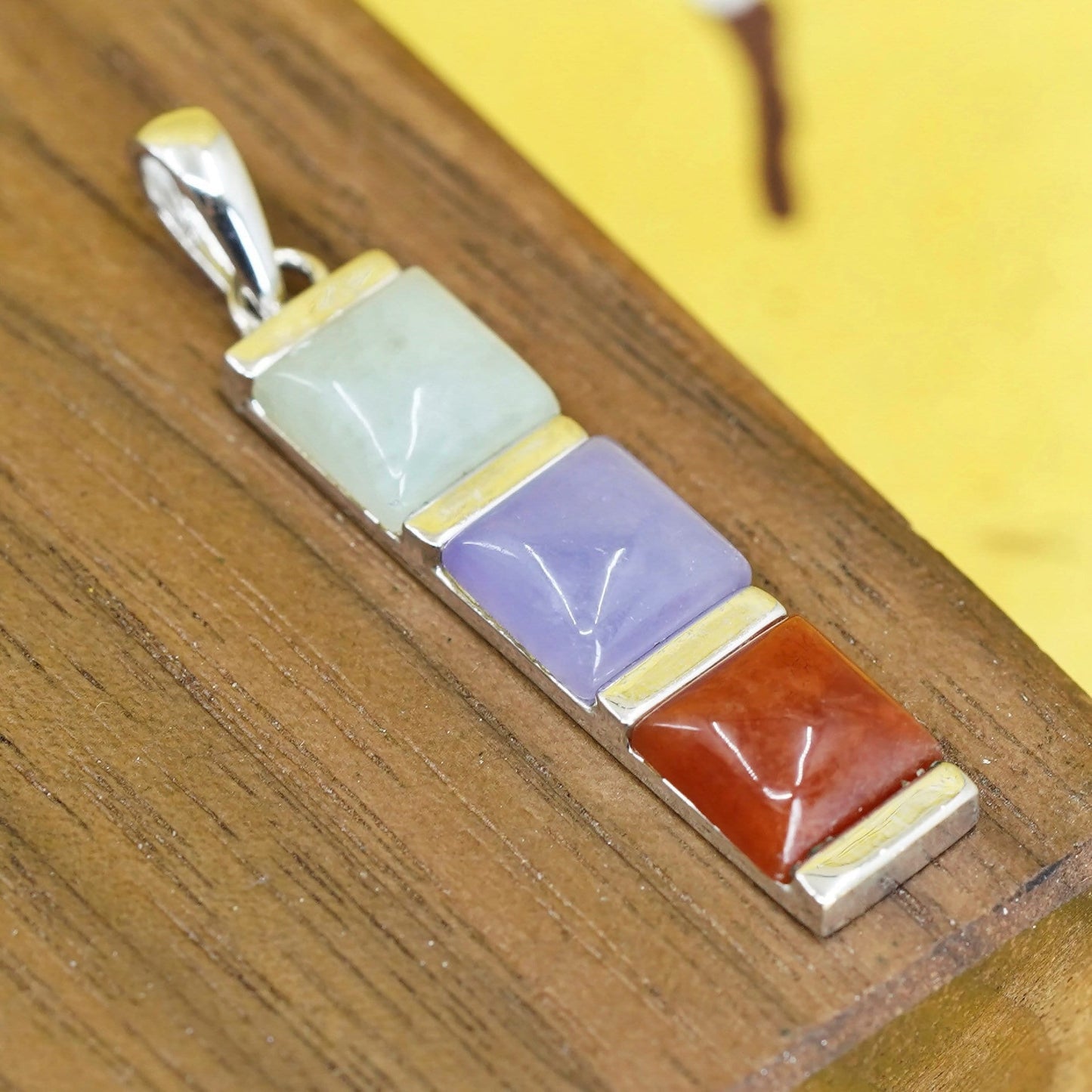 Vintage Sterling silver handmade pendant, 925 charm with purple jade carnelian