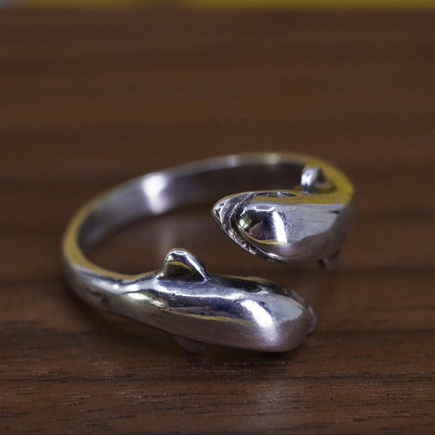 Size adjustable, Sterling silver handmade ring, 925 wrap lover dolphin band