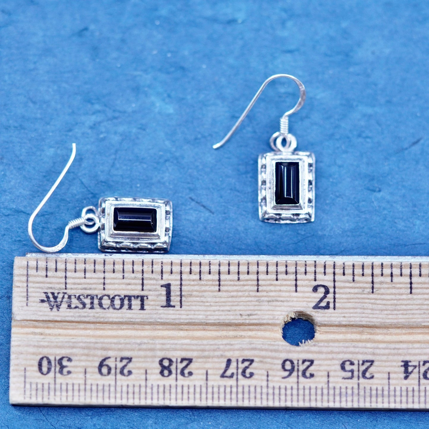 Vintage sterling 925 silver handmade earrings with rectangular obsidian