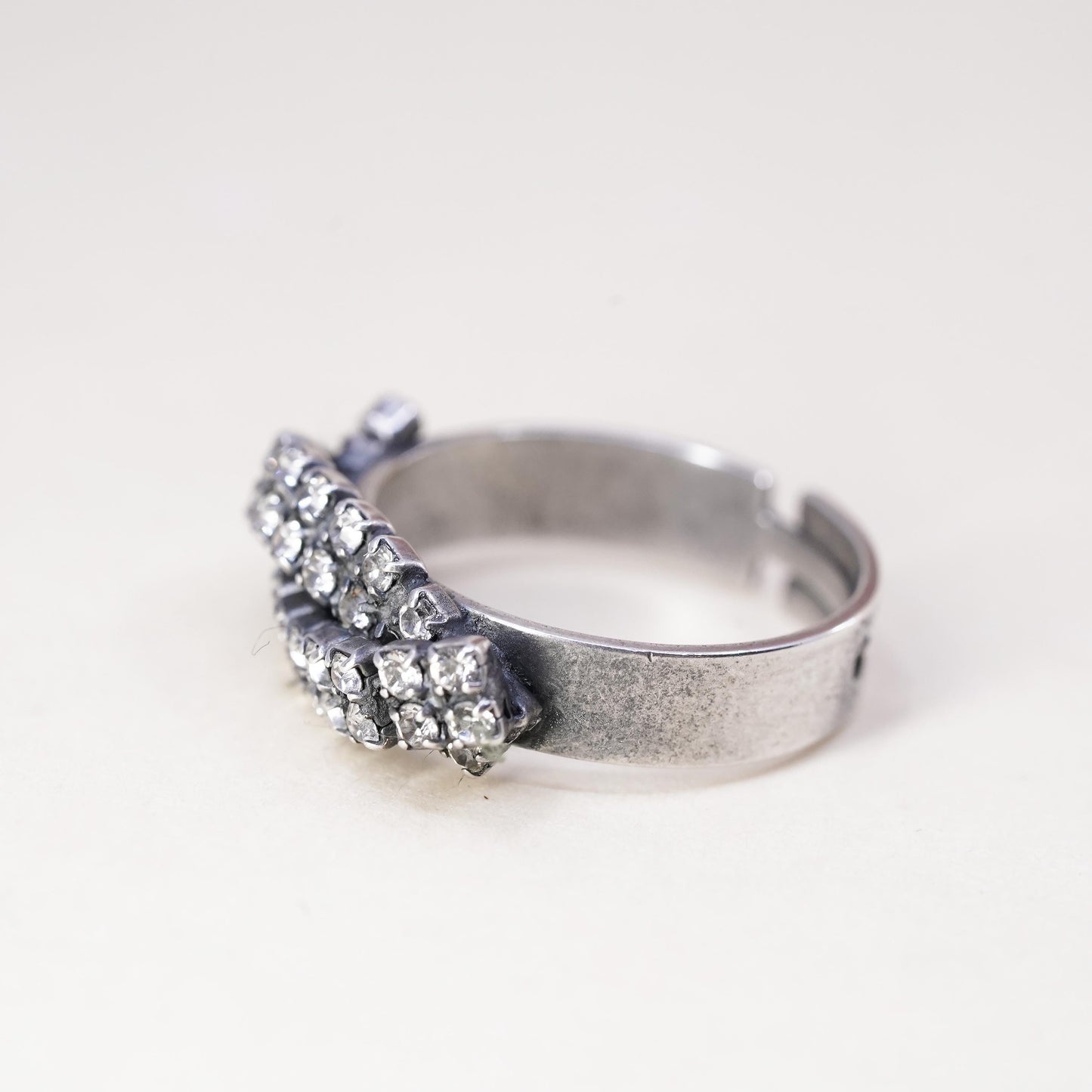 Size adjustable, Vintage Sterling silver handmade ring, 925 silver cluster cz