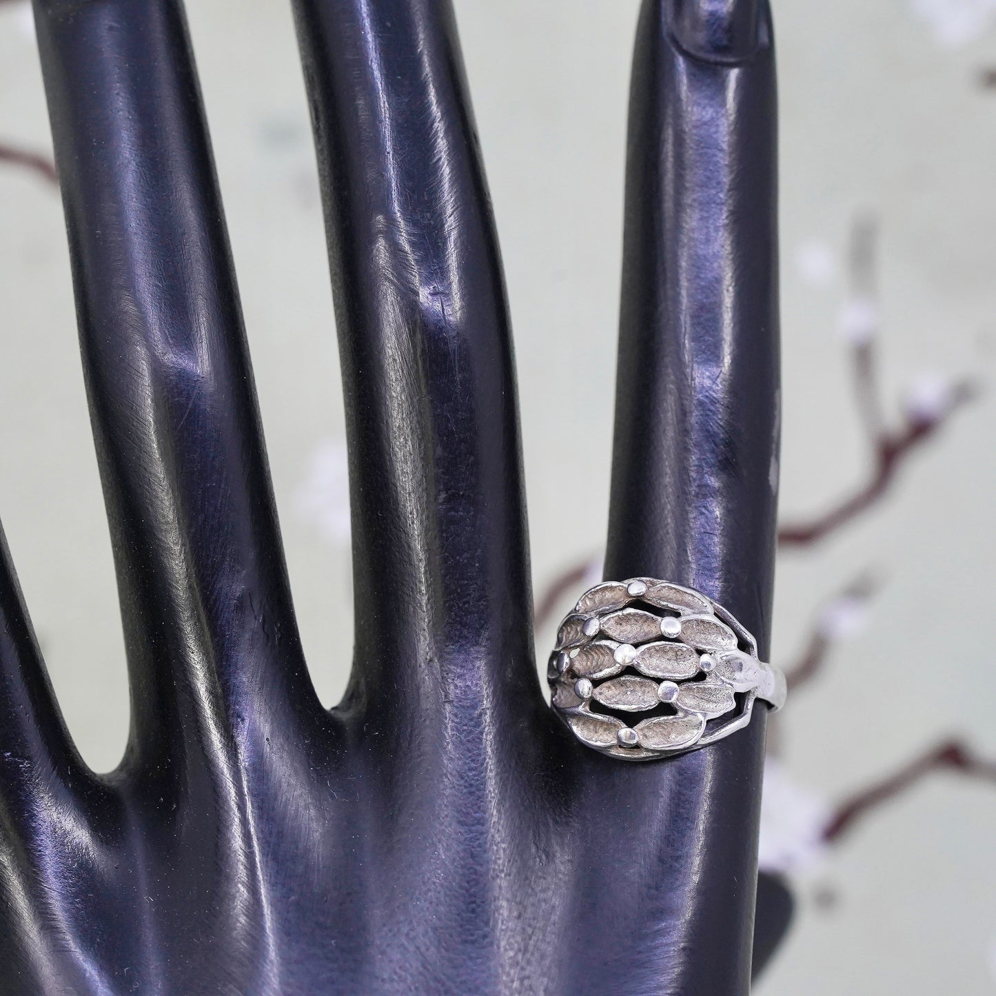 Size 6.5 vintage Sterling silver handmade ring, 925 beads band