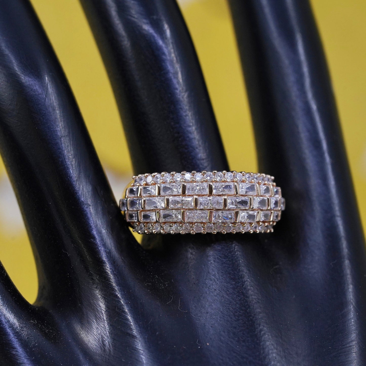 Size 11, vermeil gold over Sterling 925 silver statement ring with cluster cz
