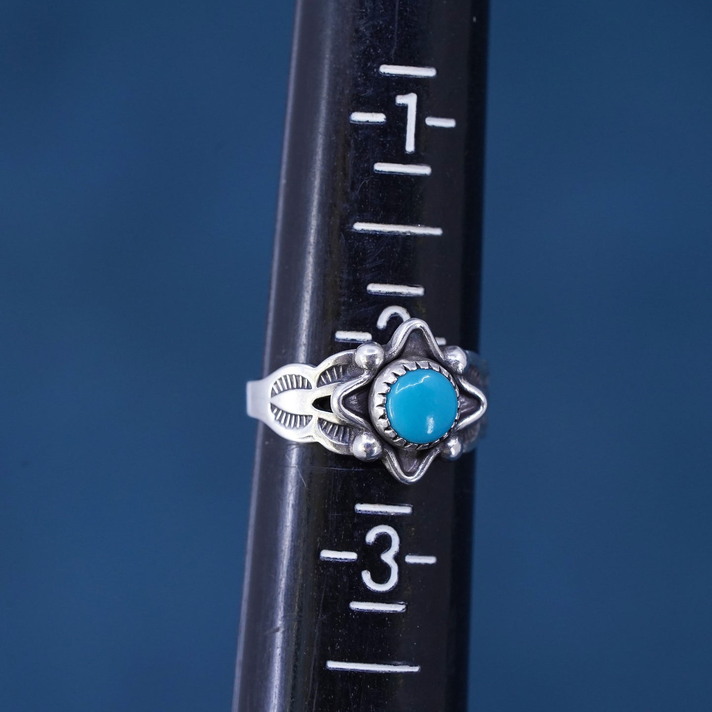 Size 2, bell trading post Sterling 925 silver ring, Native American, turquoise