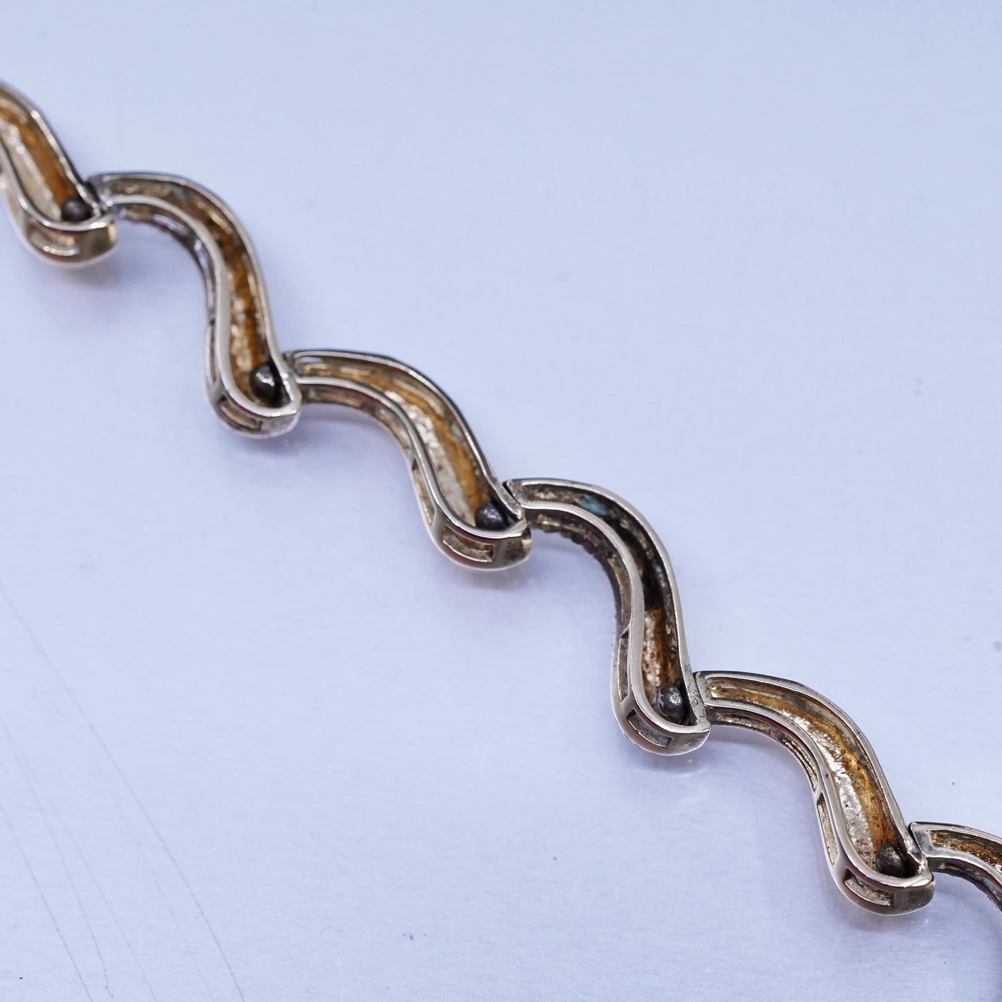 18", vermeil gold over Sterling 925 silver wavy tennis necklace cluster diamond