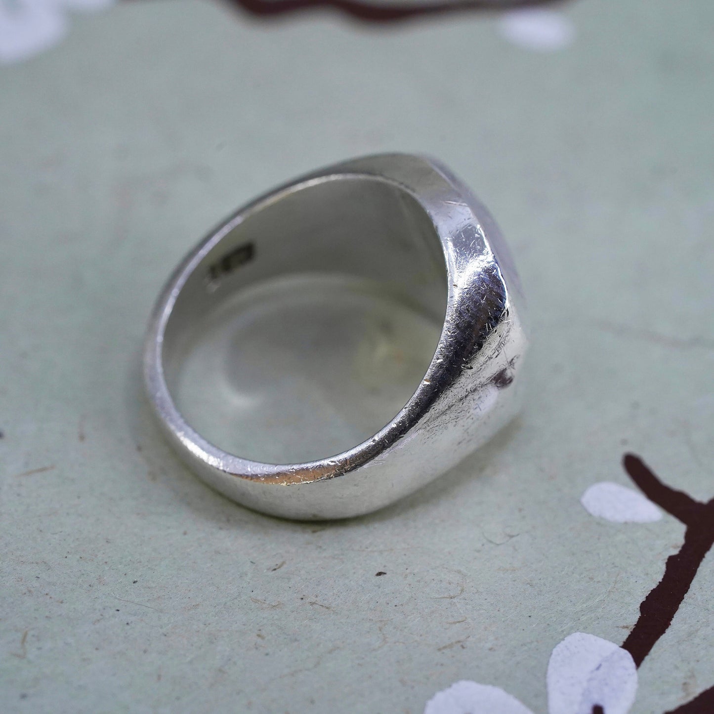 Size 6, vintage sterling silver handmade ribbed ring, Mexico 925 statement band