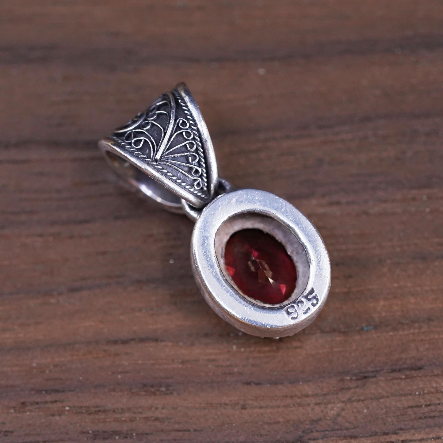 Vintage Sterling 925 silver handmade pendant with ruby
