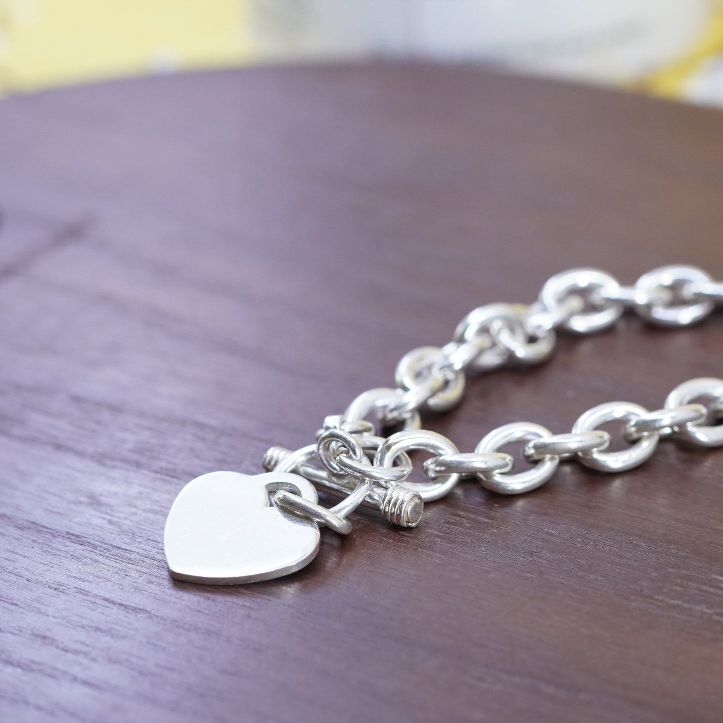 7.5", Sterling silver handmade bracelet, 925 bold oval chain w/ heart tag charm
