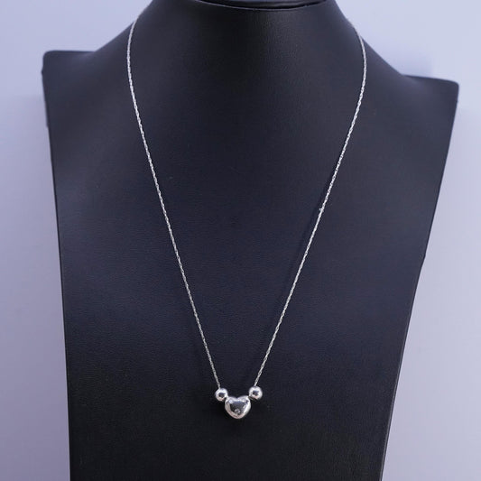 18" 1mm, vintage Sterling silver necklace, 925 Singapore chain heart cz pendant