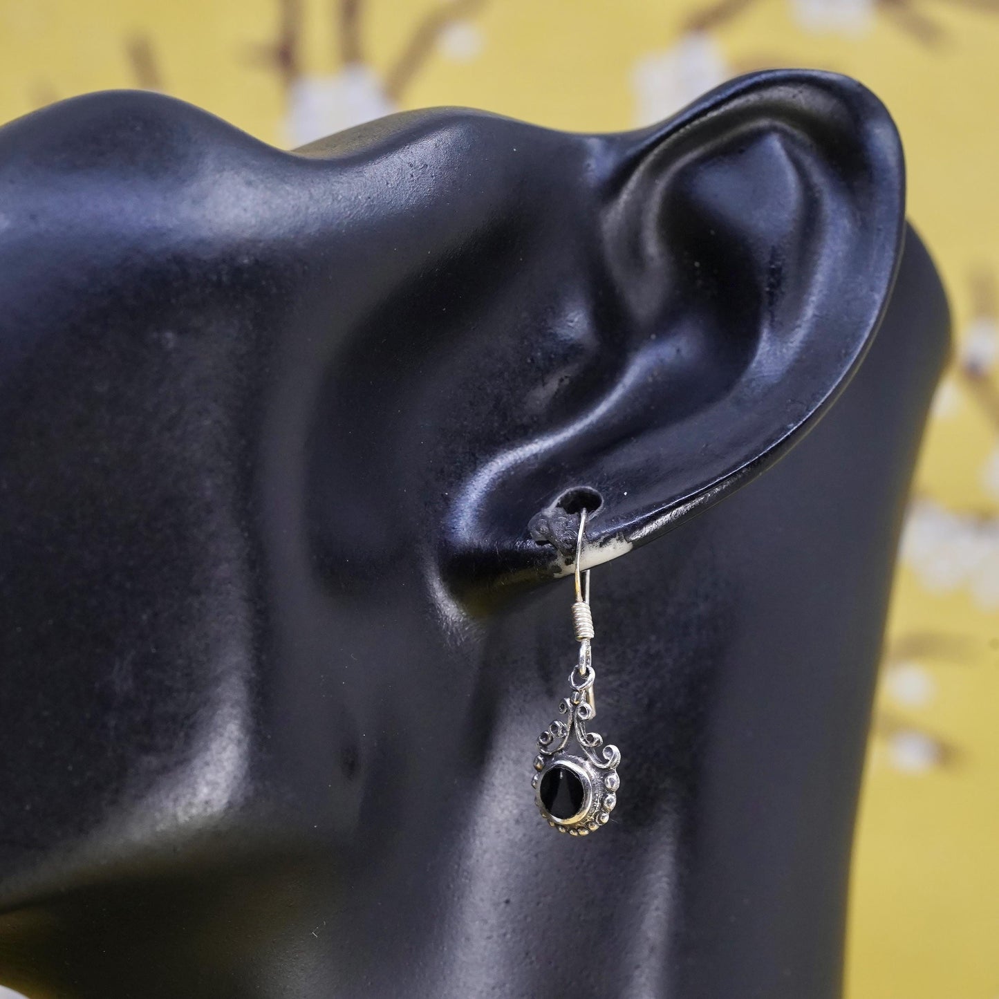 Vintage Sterling 925 silver handmade earrings with onyx and beads