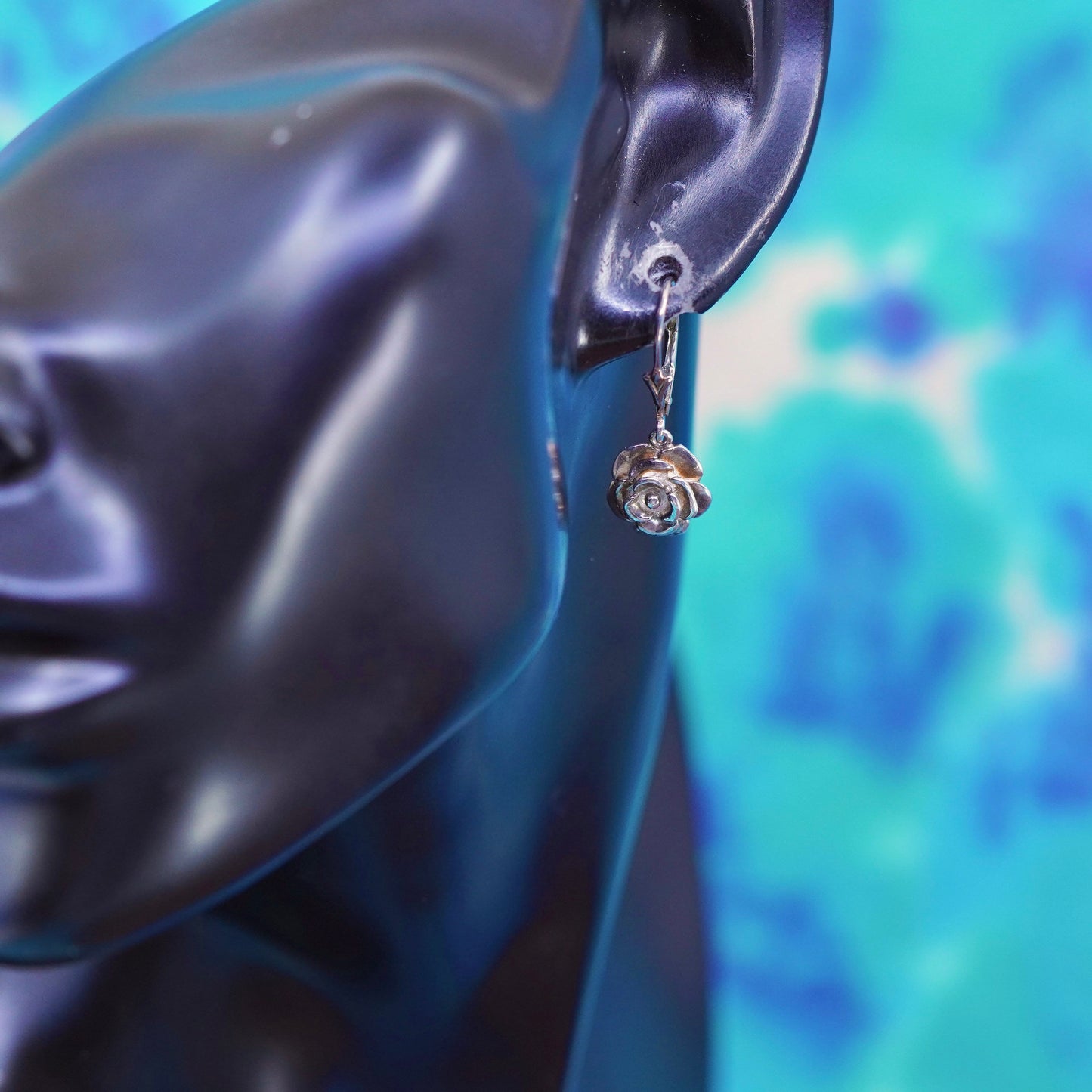 Vintage Sterling silver handmade earrings, 925 flower drops