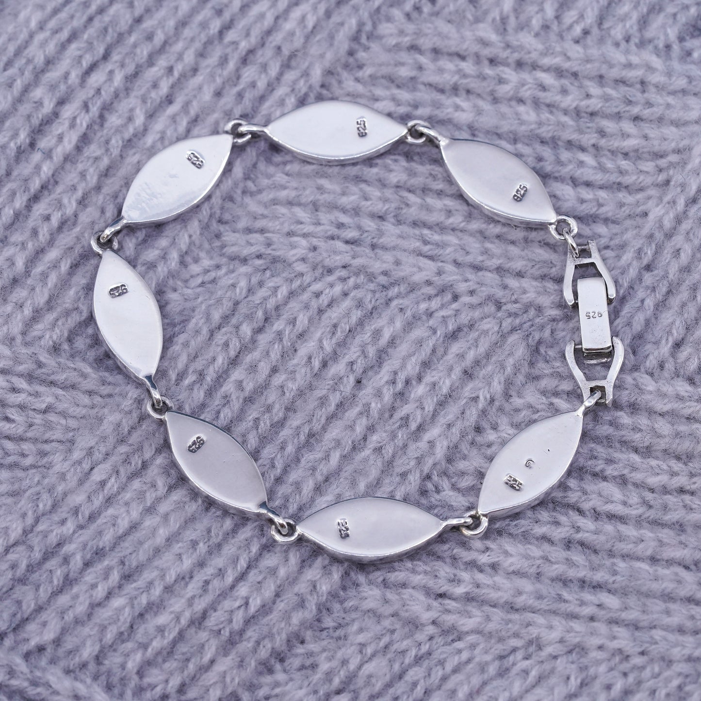 7.5", vintage sterling 925 silver handmade bracelet with mother of pearl tennis