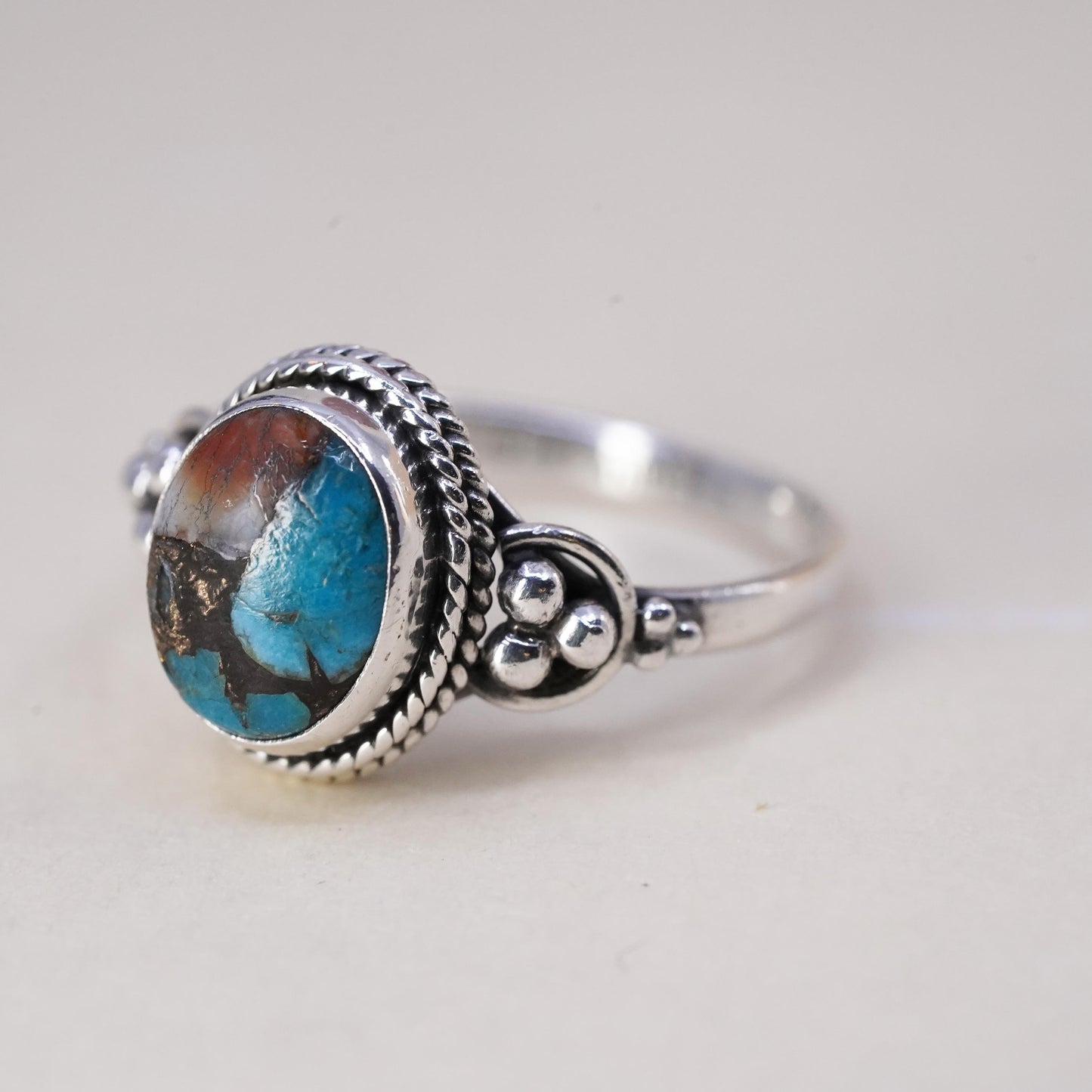 Size 8, southwestern sterling silver ring, handmade 925 silver ring turquoise