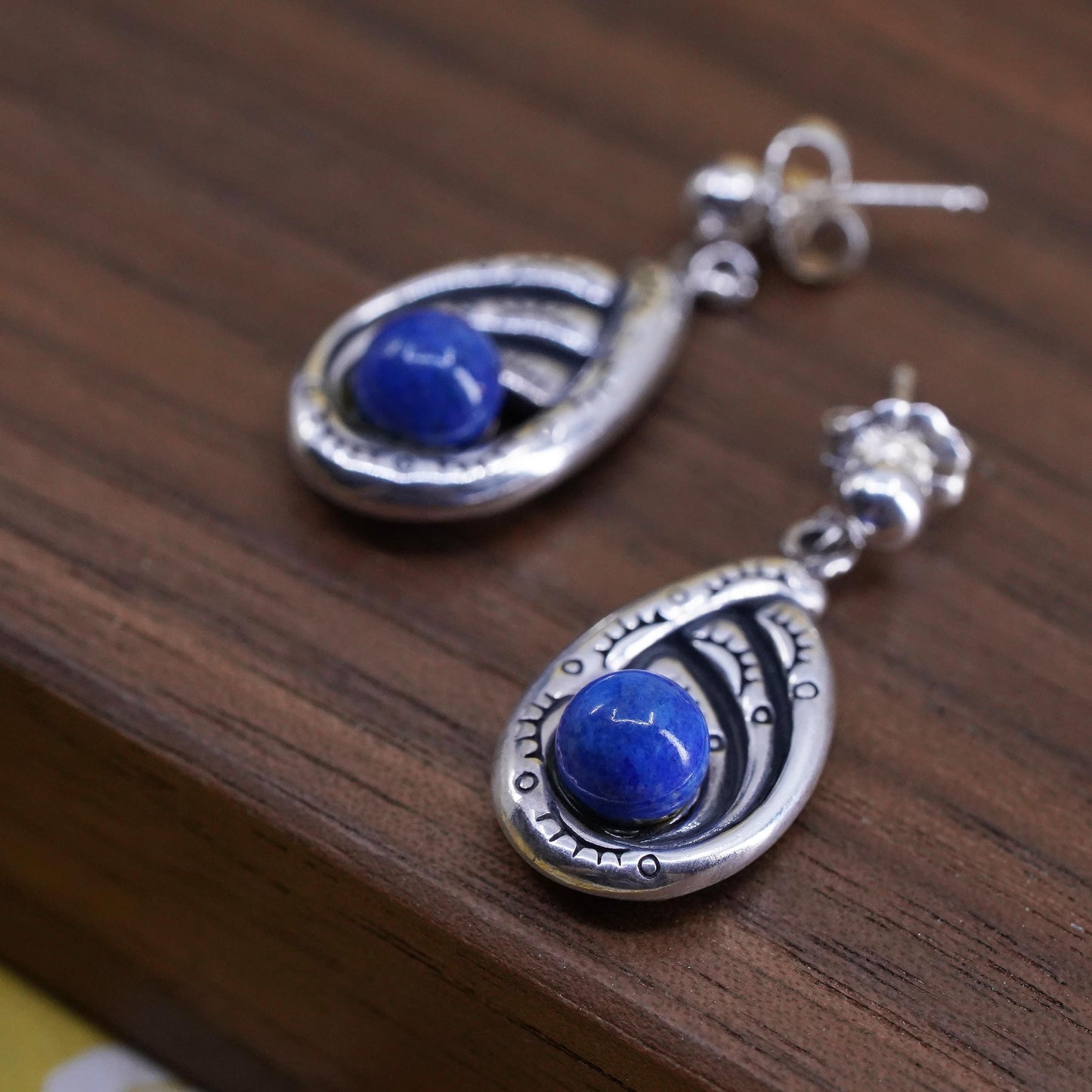 VTG Carolyn Pollack Relios Sterling 925 Silver teardrop Earrings lapis lazuli
