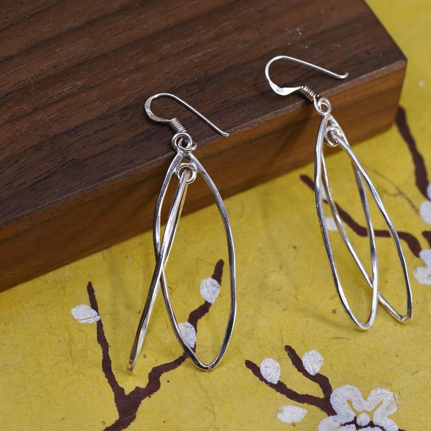 2", vintage Sterling silver handmade earrings, 925 entwined oval hoops