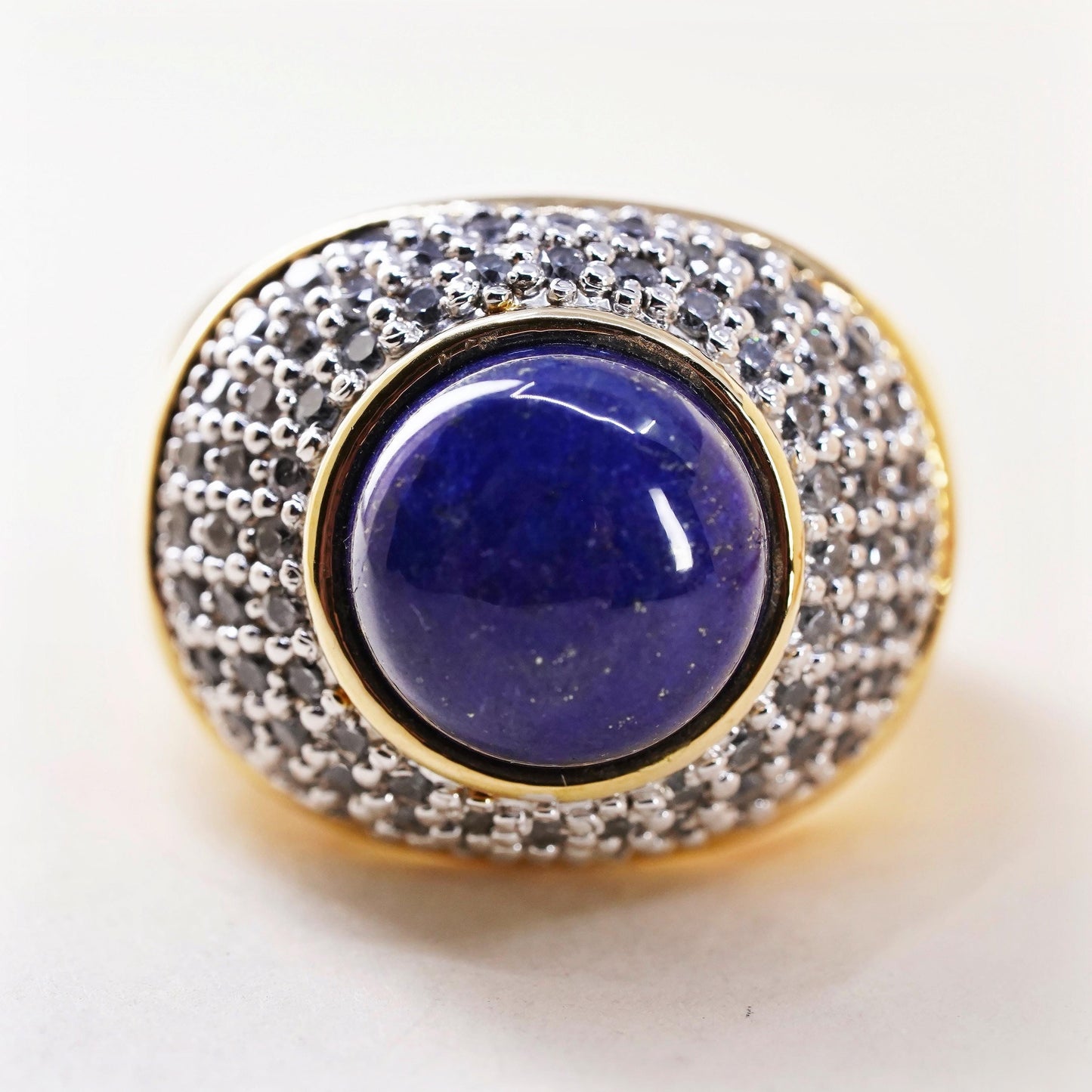 Size 7, 14K GOLD Milor Italian Designer Cigar Band Dome Ring cluster cz lapis