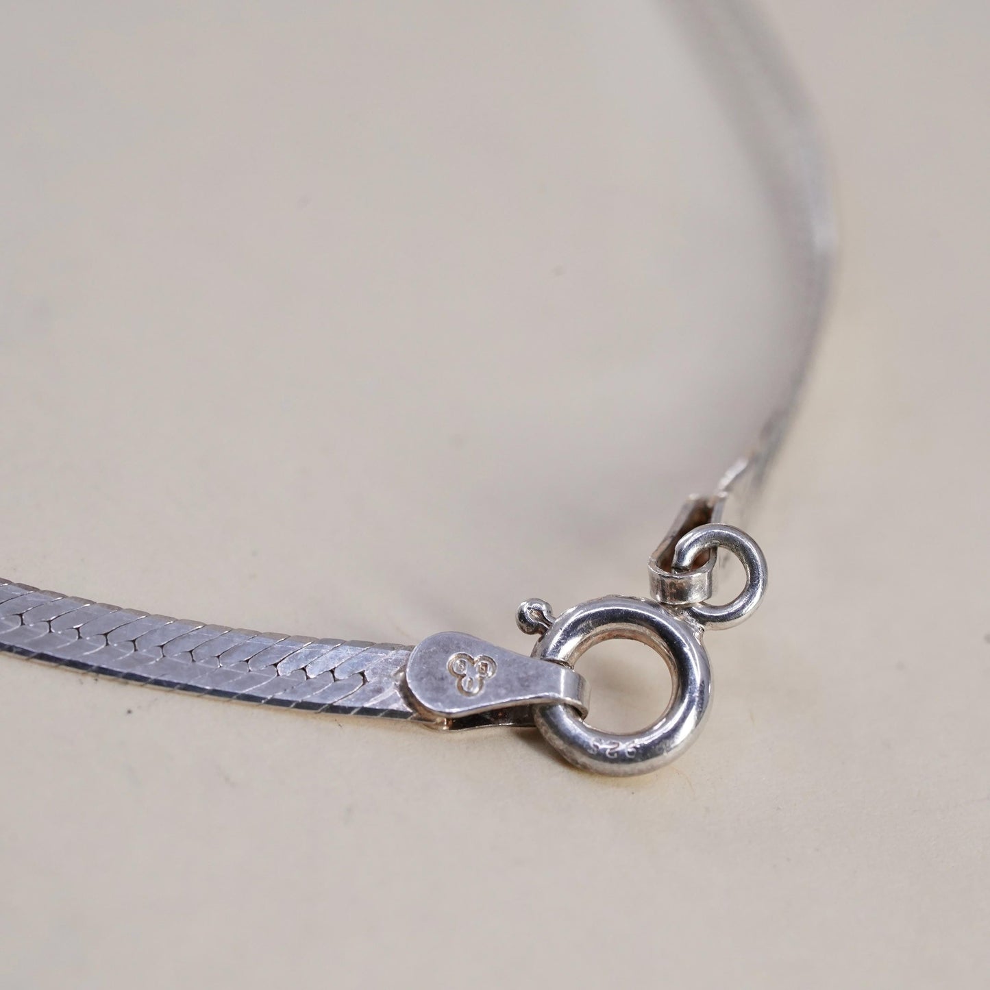 7.25" 3mm, Vintage Italian sterling silver herringbone bracelet, 925 chain