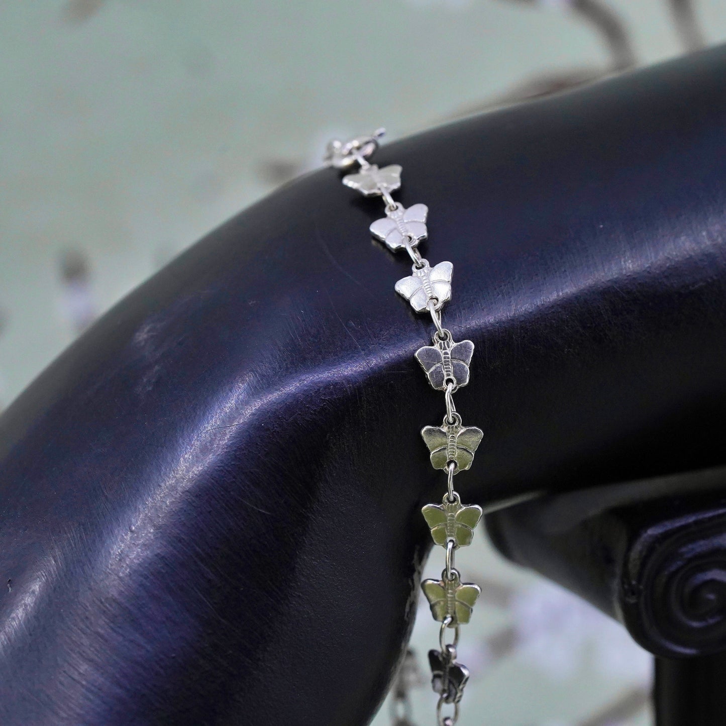 7.75", Italian sterling silver anklet, 925 silver butterfly link chain bracelet