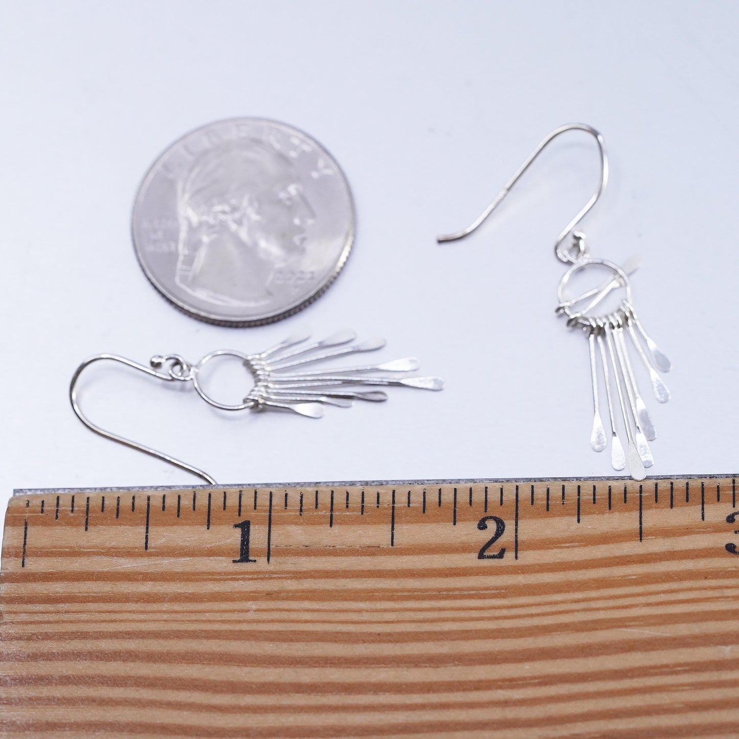 Vintage Sterling 925 silver handmade circle earrings with fringe dangles