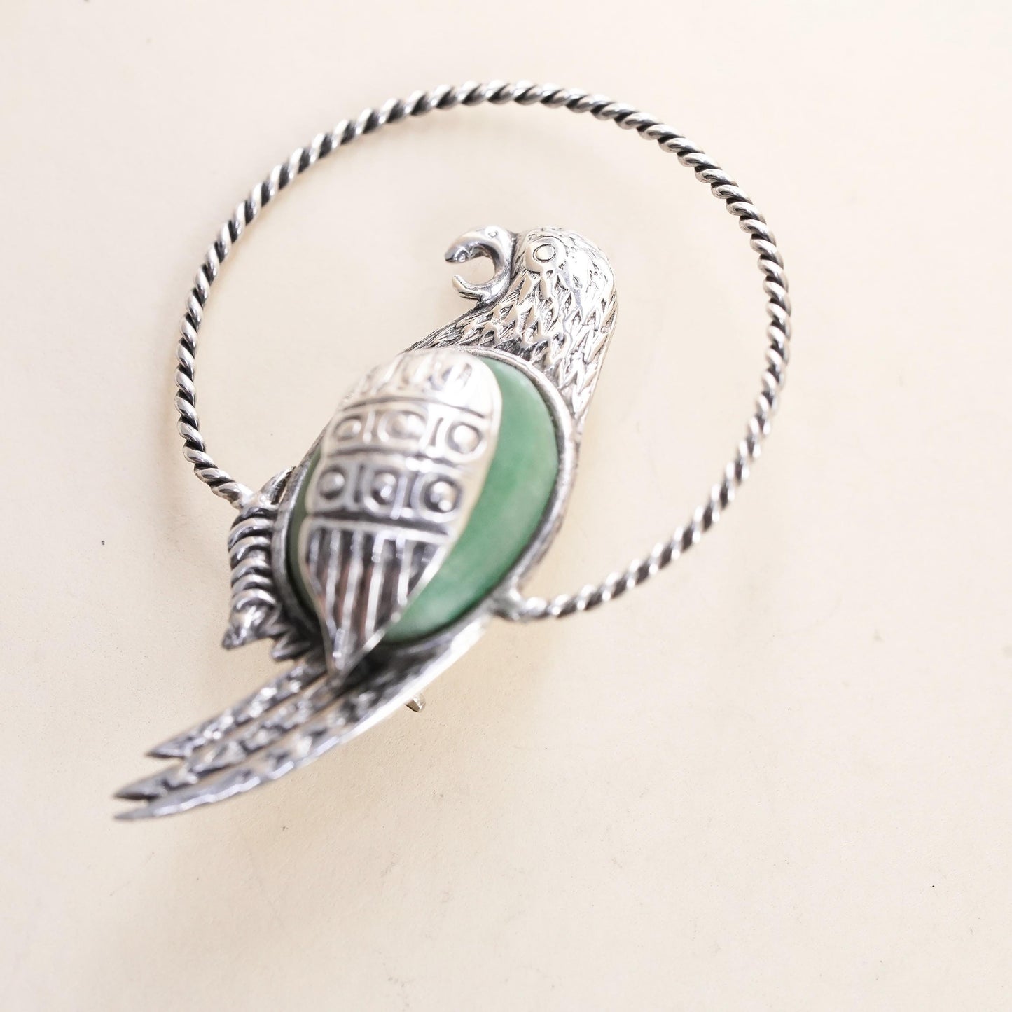 Vintage southwestern sterling silver brooch, 925 parrot bird pin with turquoise