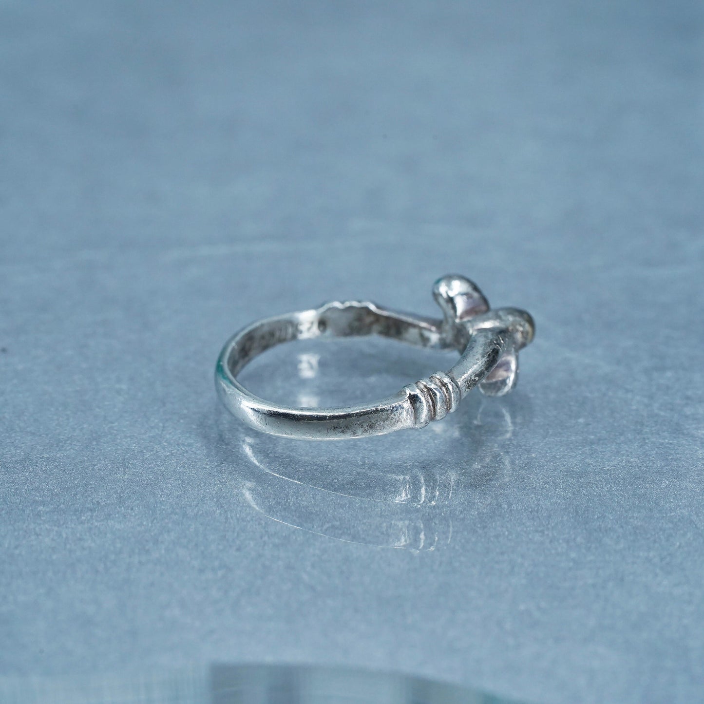 Size 7.25, Sterling 925 silver ring, gold club band with 14K yellow gold ball
