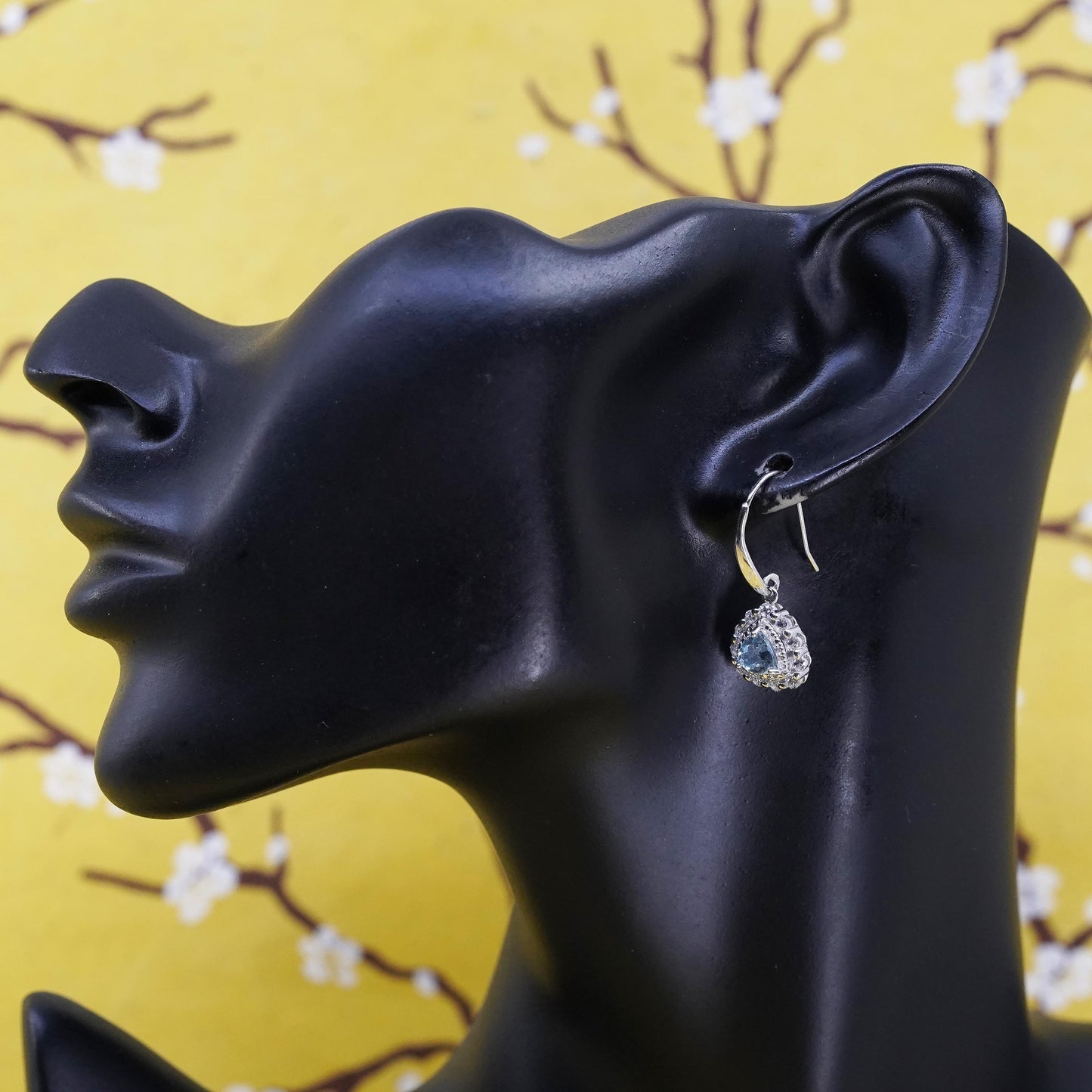 Vintage sterling 925 silver handmade earrings with blue topaz and cz around