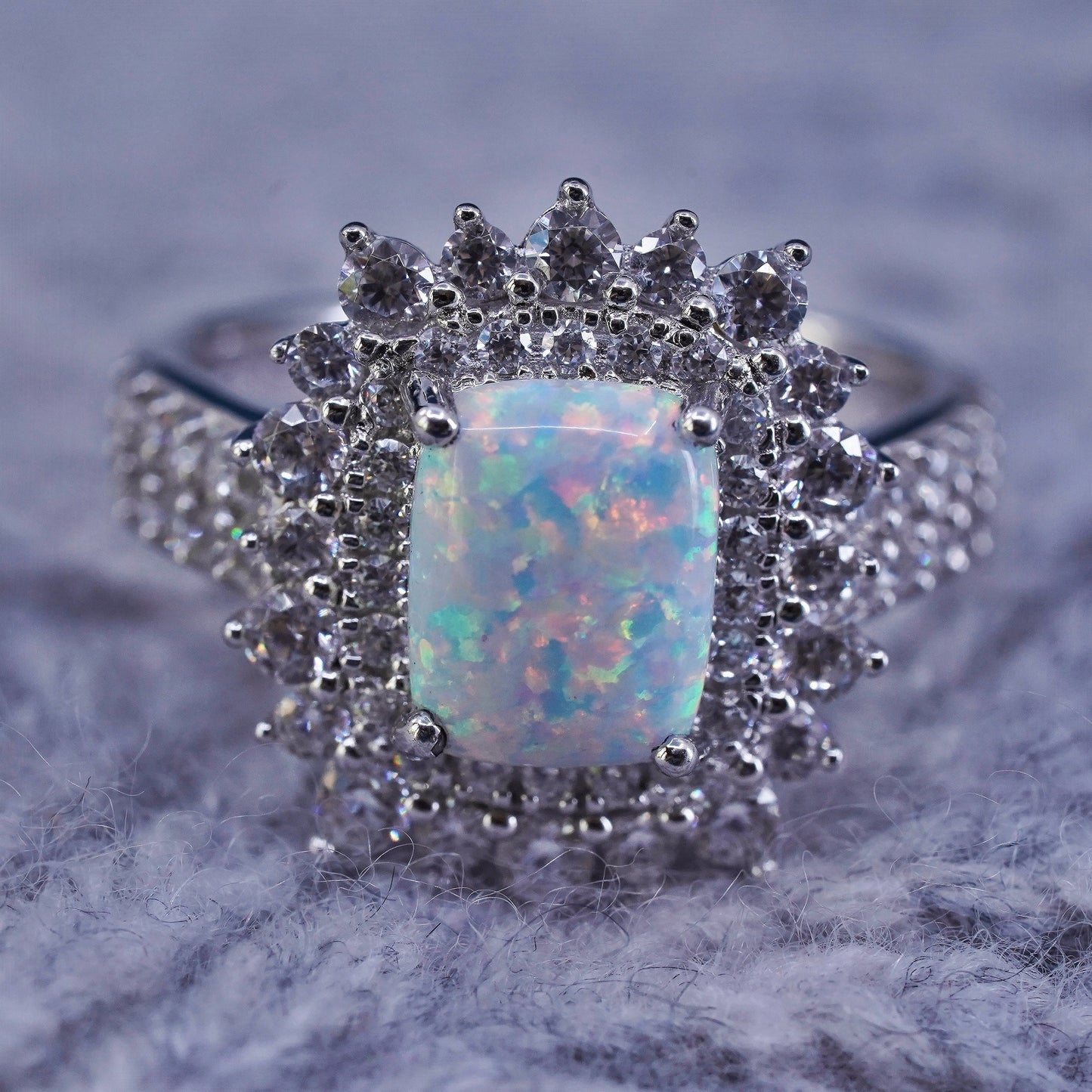 Size 7, vintage sterling 925 silver handmade ring with opal and cz