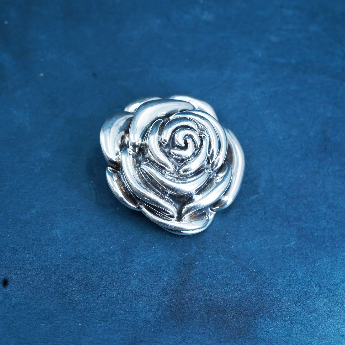 Vintage Sterling silver handmade pendant, puffy 925 rose flower