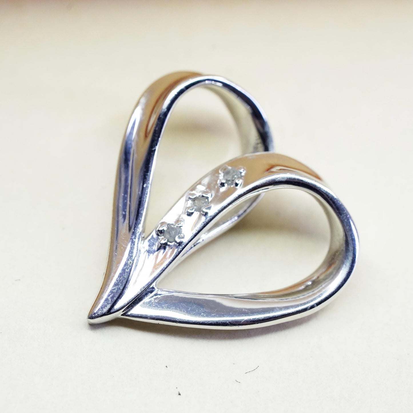 Vintage sterling silver pendant, 925 heart with diamond my daughter heart love
