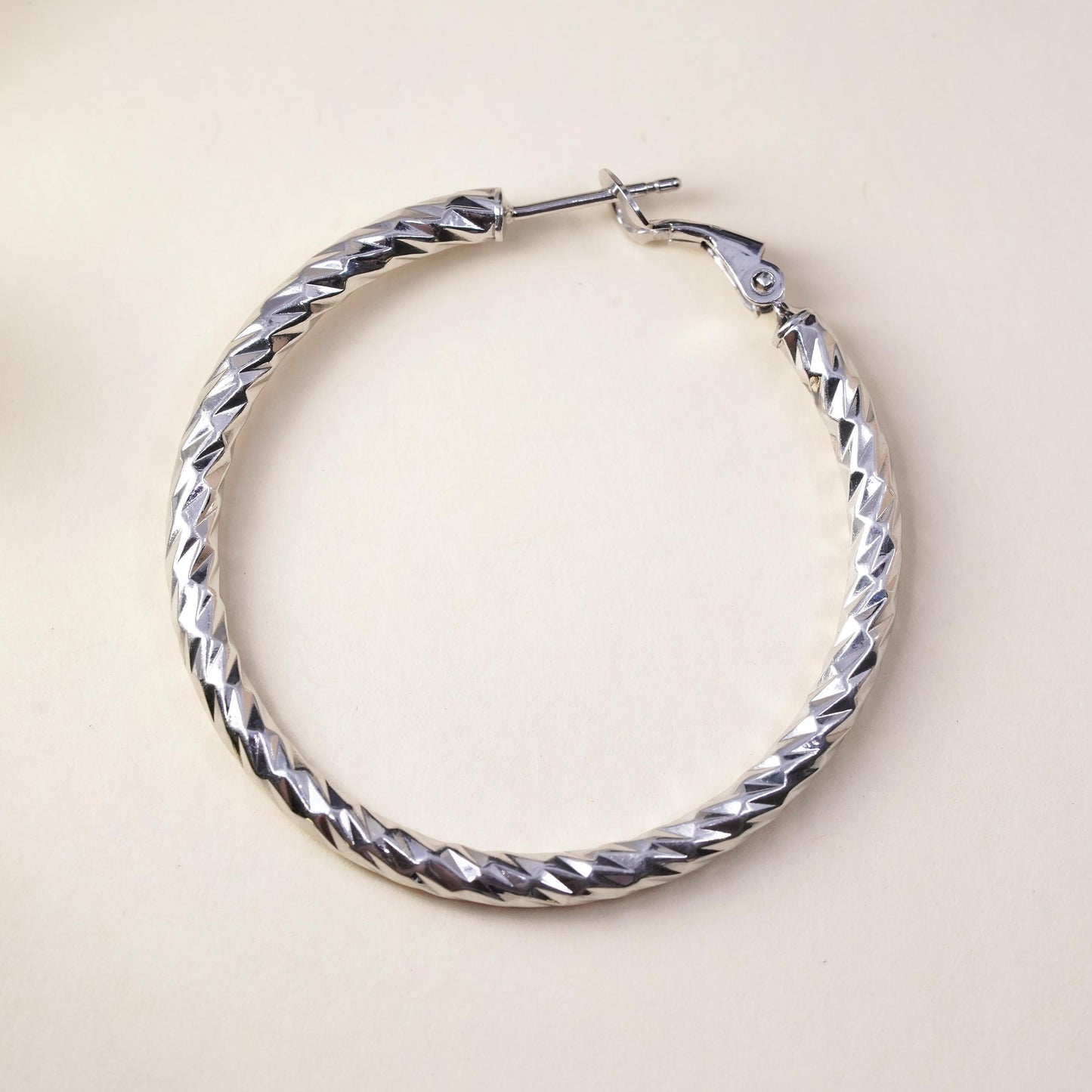 1.5", Vintage sterling 925 silver loop single earring, textured primitive hoop