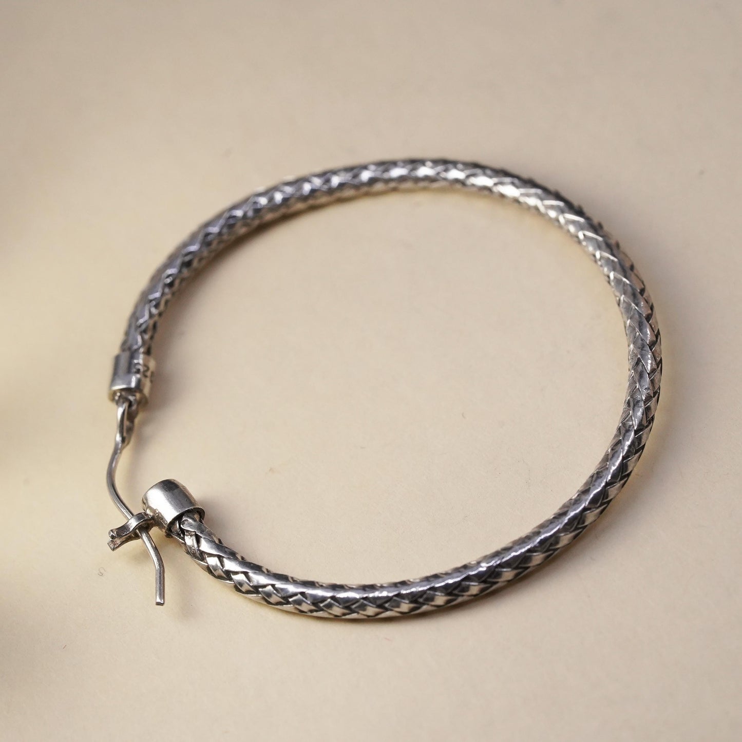 1.5", Vintage sterling 925 silver loop single earring, woven braided hoop