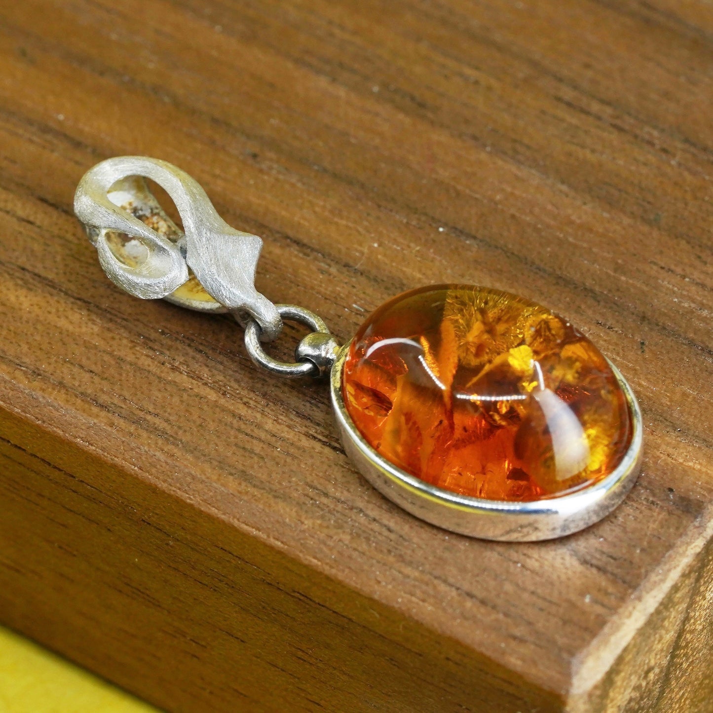 Vintage Sterling silver 925 handmade pendant with amber